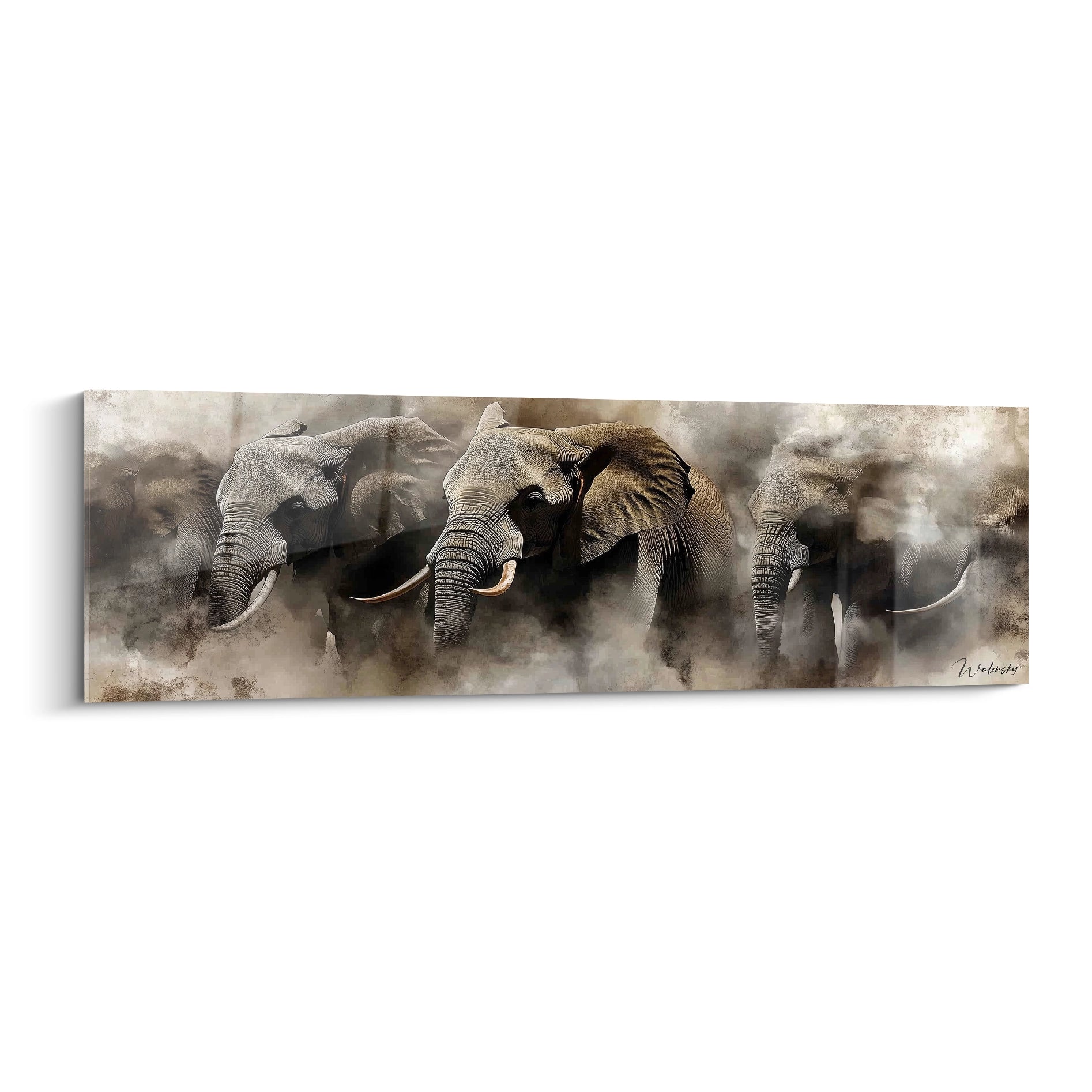 Tableau éléphant Walensky avec des éléphants majestueux dans une ambiance mistique