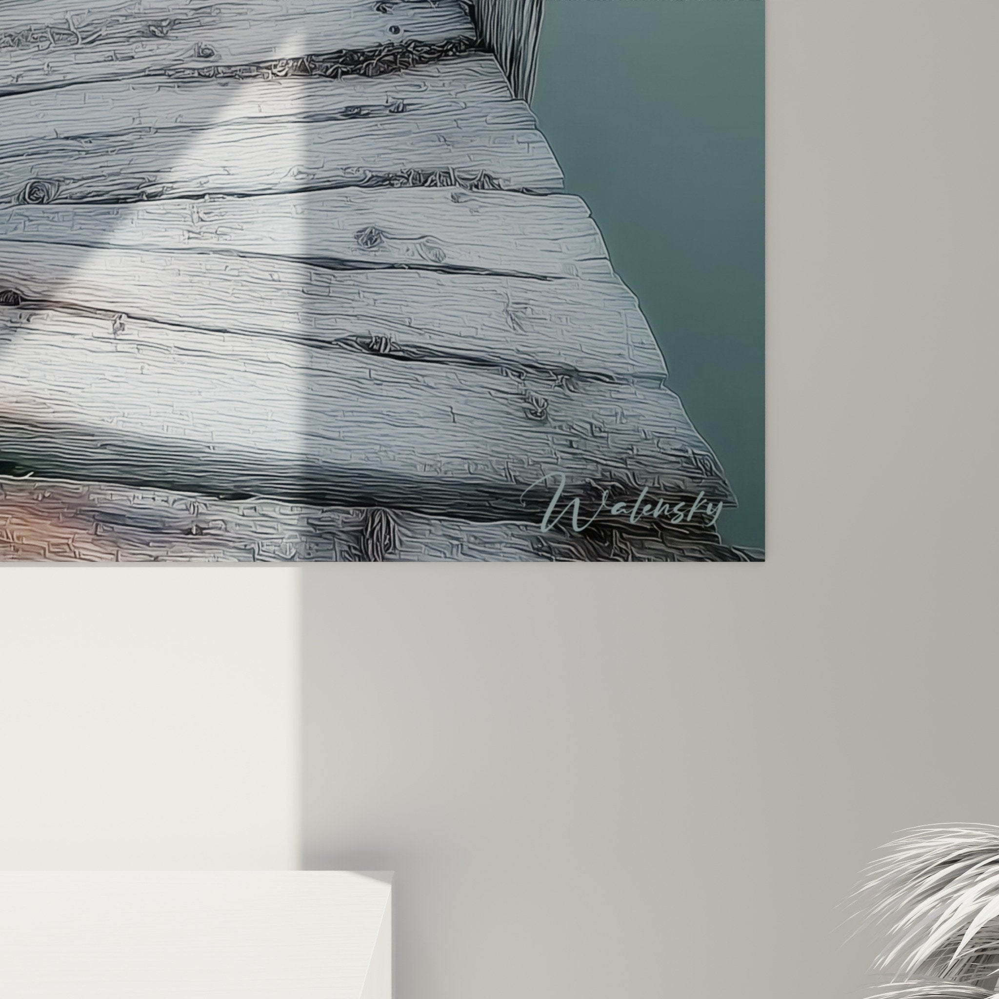 Overall view foggy pier wall art feng shui north water zen style decoration