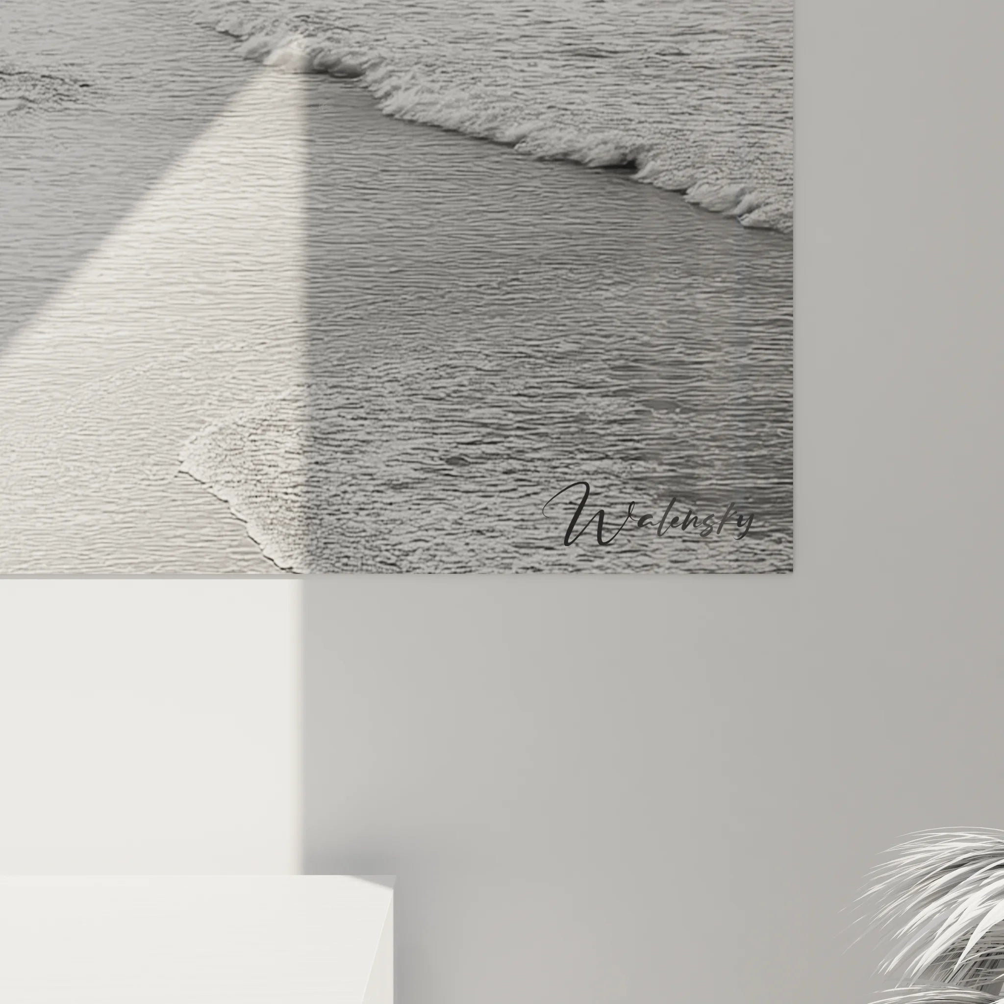 Vue ensemble tableau côte océanique noir blanc dans décoration murale moderne salon