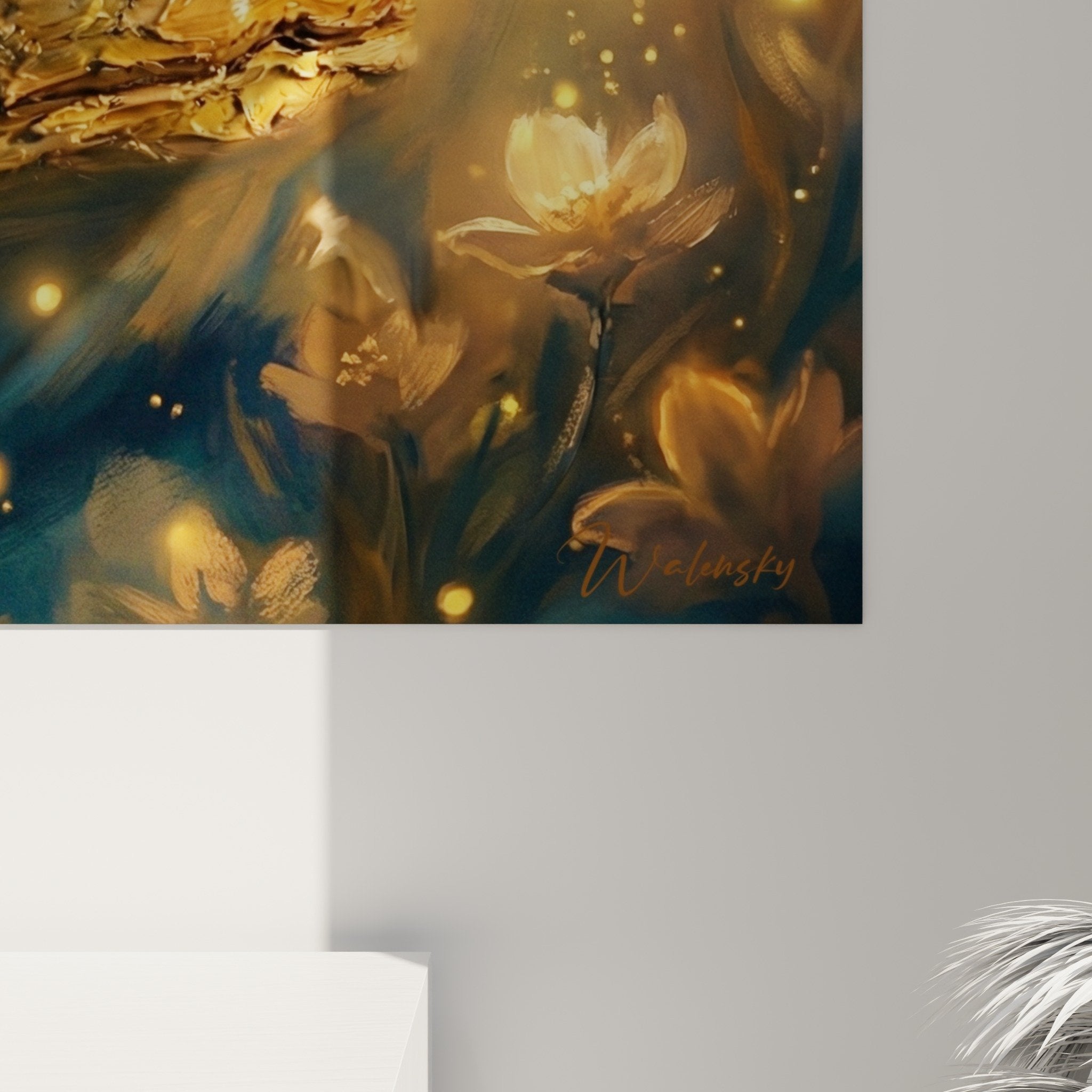 Übersicht Kunstdruck magischer Frosch goldenes Licht glänzende Partikel mystische Wanddekoration
