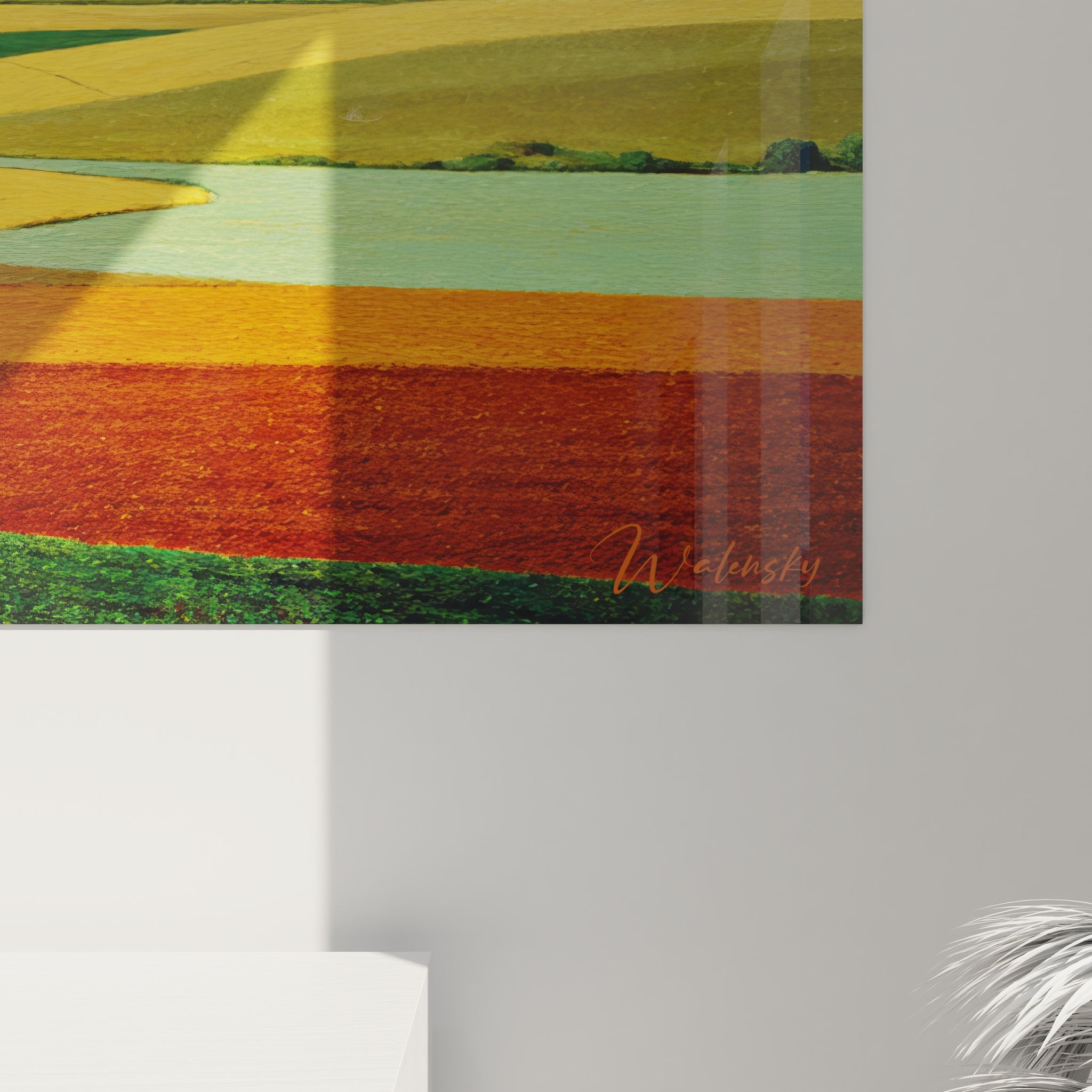 Vue d'ensemble tableau campagne vallonnée, décoration murale paysage rural panoramique