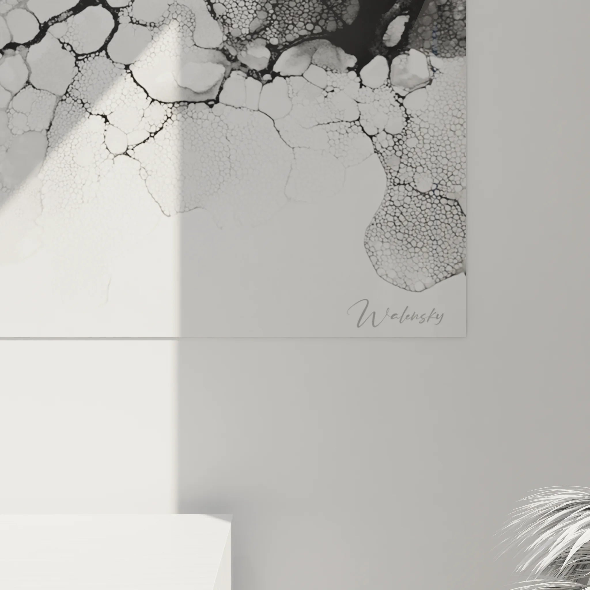 Vue ensemble tableau cellules organiques abstraites noir blanc pour décoration intérieure moderne