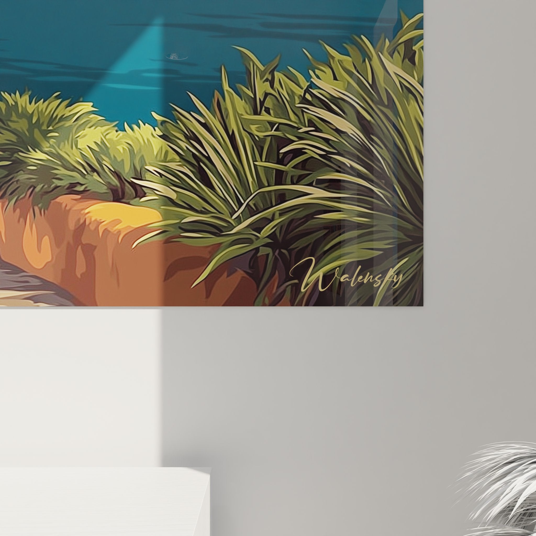 Vue ensemble tableau mural paysage îles grecques villa colorée mer Égée décoration intérieure