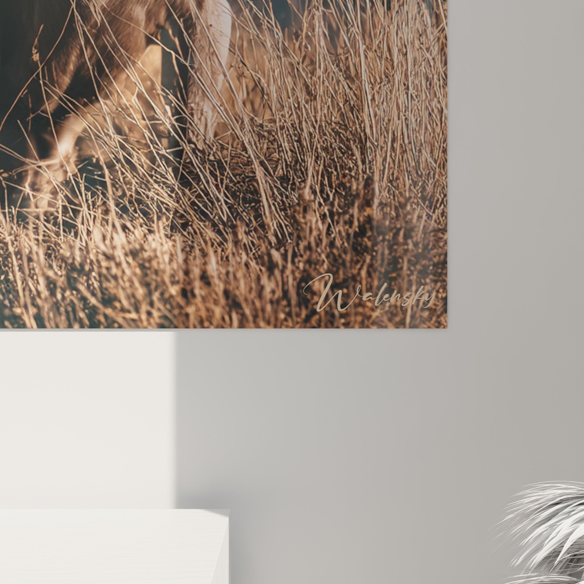 Vue ensemble tableau mural Weimaraner prairie automnale tons cuivrés bronze décoration intérieur moderne