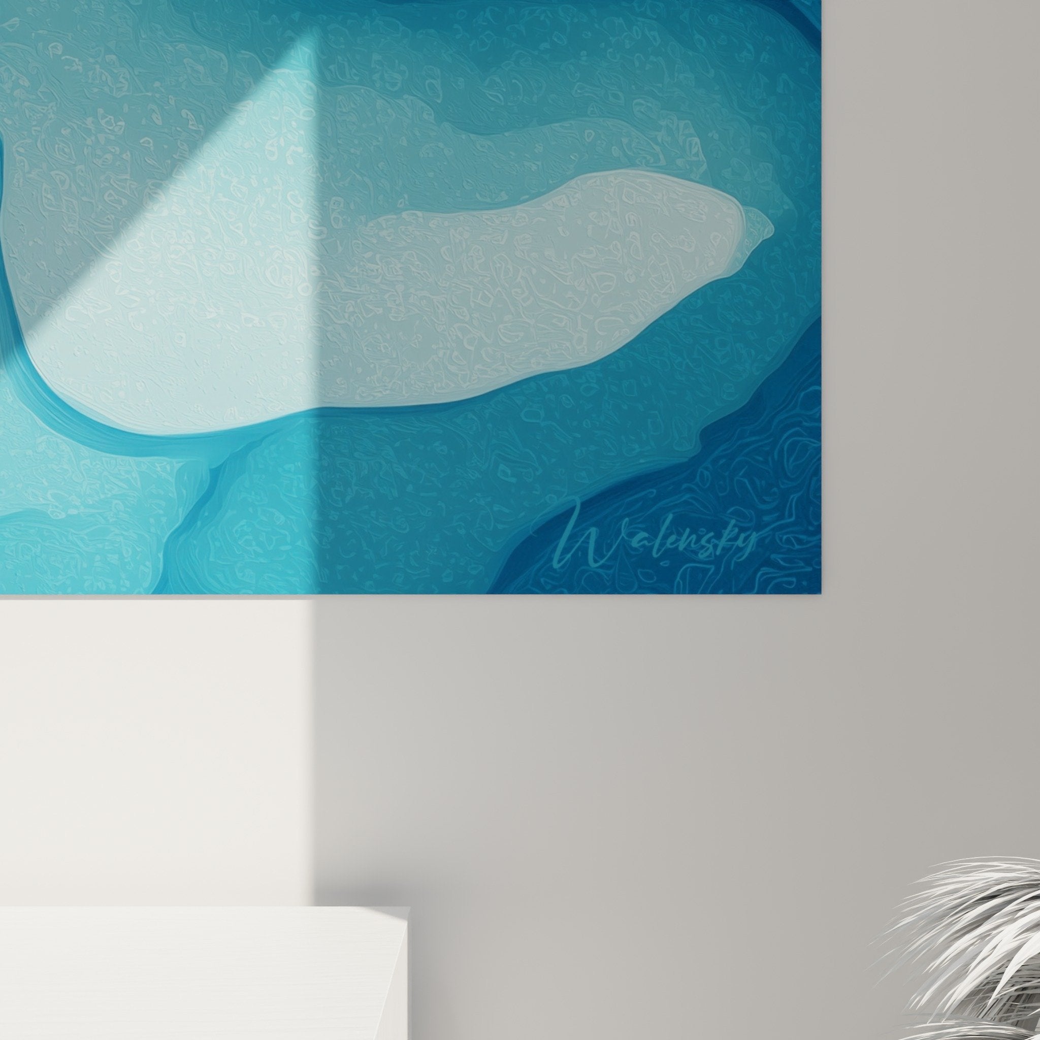 Full view topographic marine painting blue turquoise feng shui north water decoration