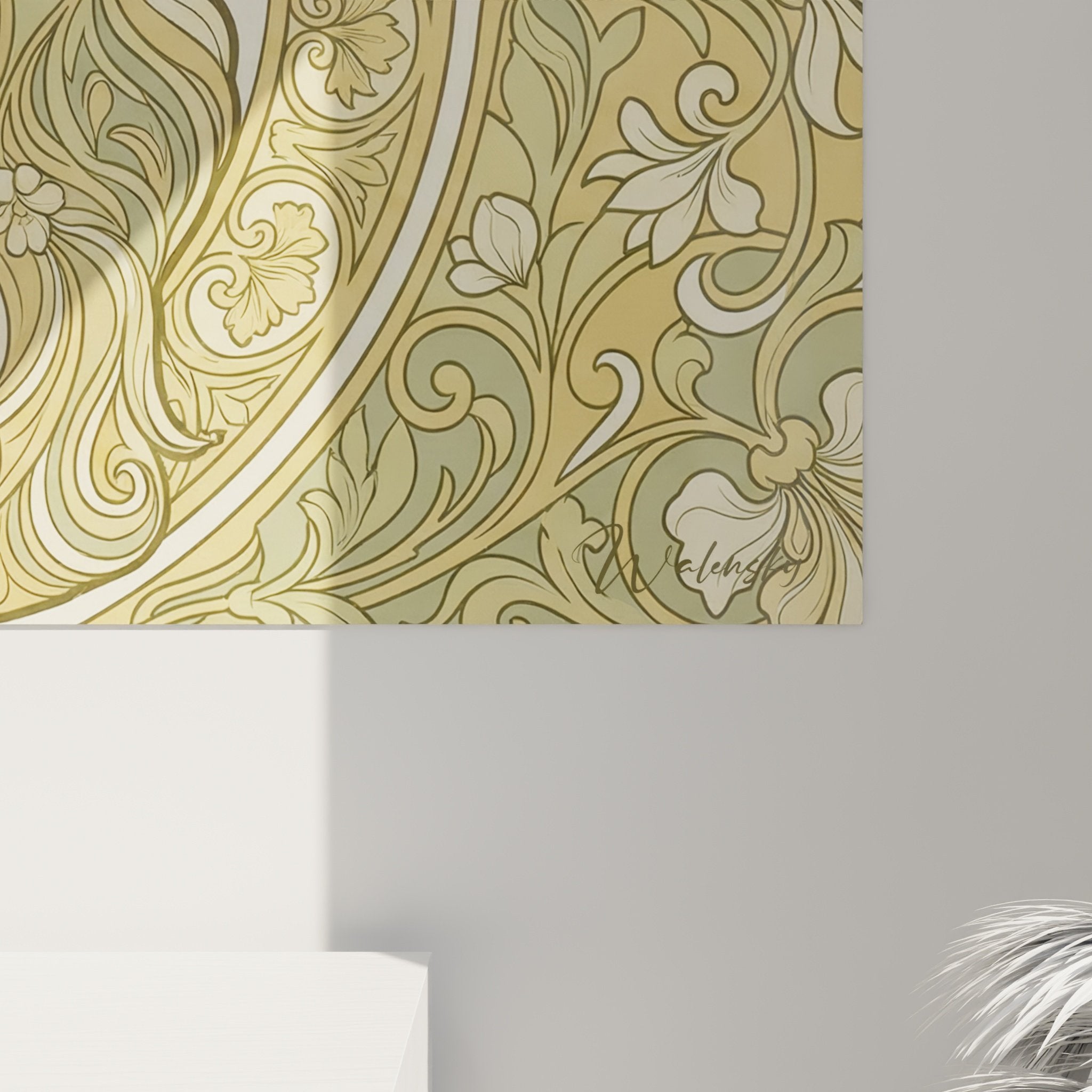 Vue d'ensemble tableau Yorkshire Terrier décoratif motifs floraux dorés style Belle Époque