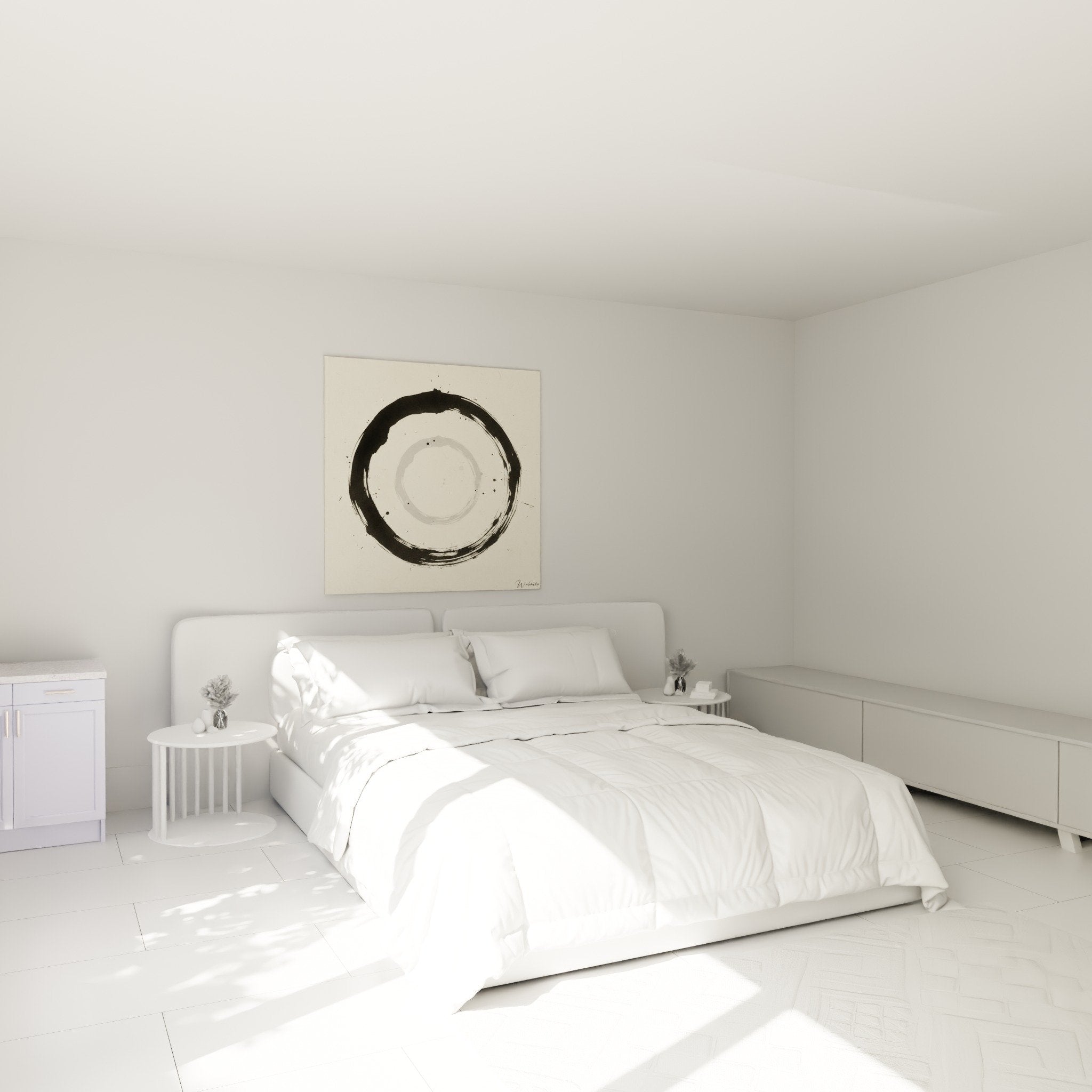 enso circles zen art bedroom wall decor peaceful japanese painting black gray