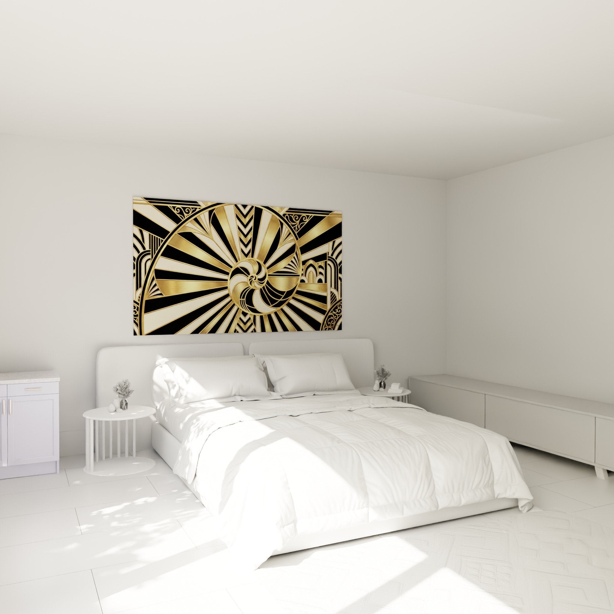 tableau escargot art deco dore accroche mur chambre decoration murale elegante noir et or