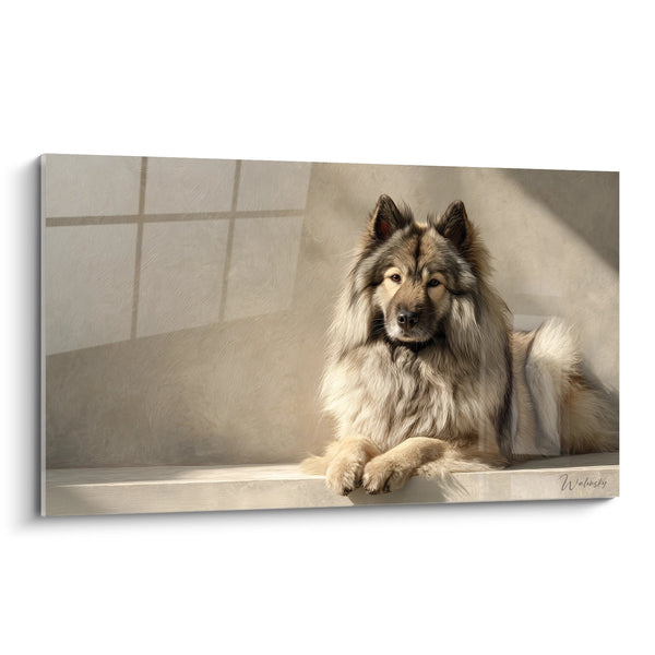 Majestätisches Eurasier-Gemälde in Creme- und Sandtönen bei sanftem Licht - Edle Zurückhaltung - Eurasier Edition