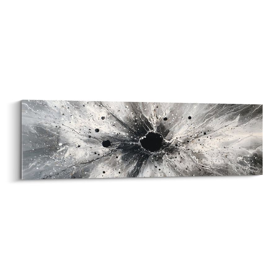 Tableau explosion de matière noire et blanche panoramique - Déflagration cosmique - Edition Feng shui Nord-Ouest Métal