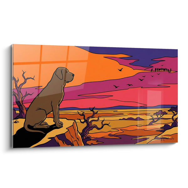 Tableau Chien Contemplatif au Coucher de Soleil Désertique - Regard vers l'Horizon - Edition Fila Brasileiro