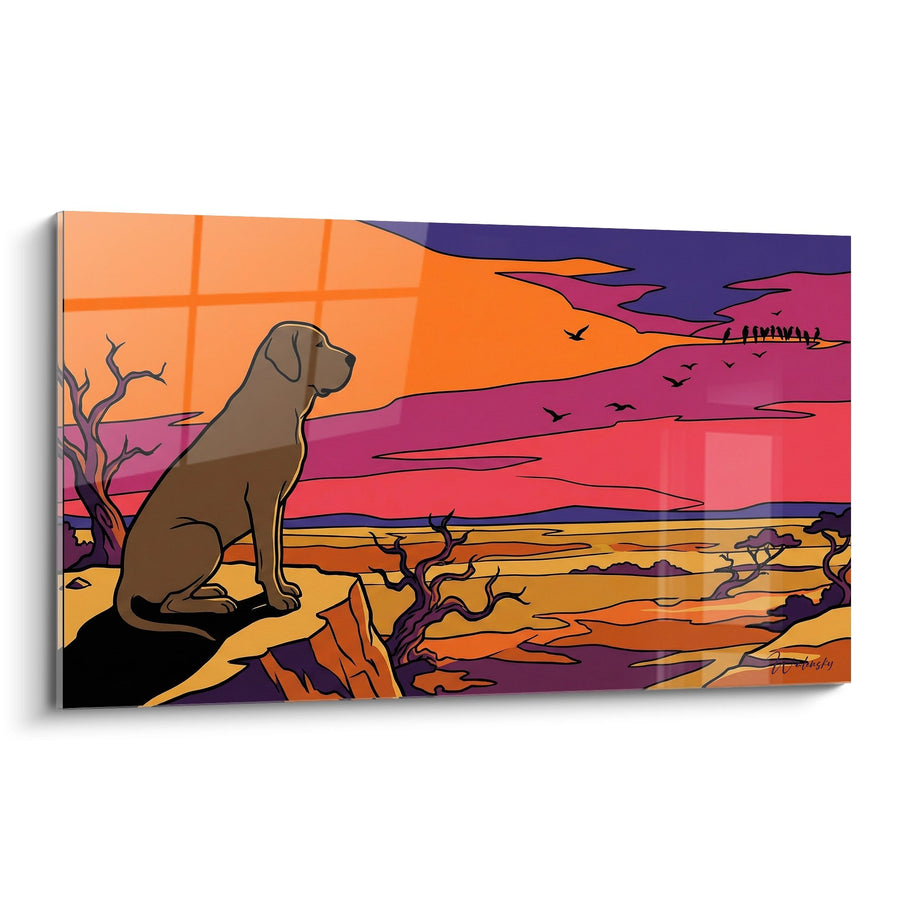 Tableau Chien Contemplatif au Coucher de Soleil Désertique - Regard vers l'Horizon - Edition Fila Brasileiro