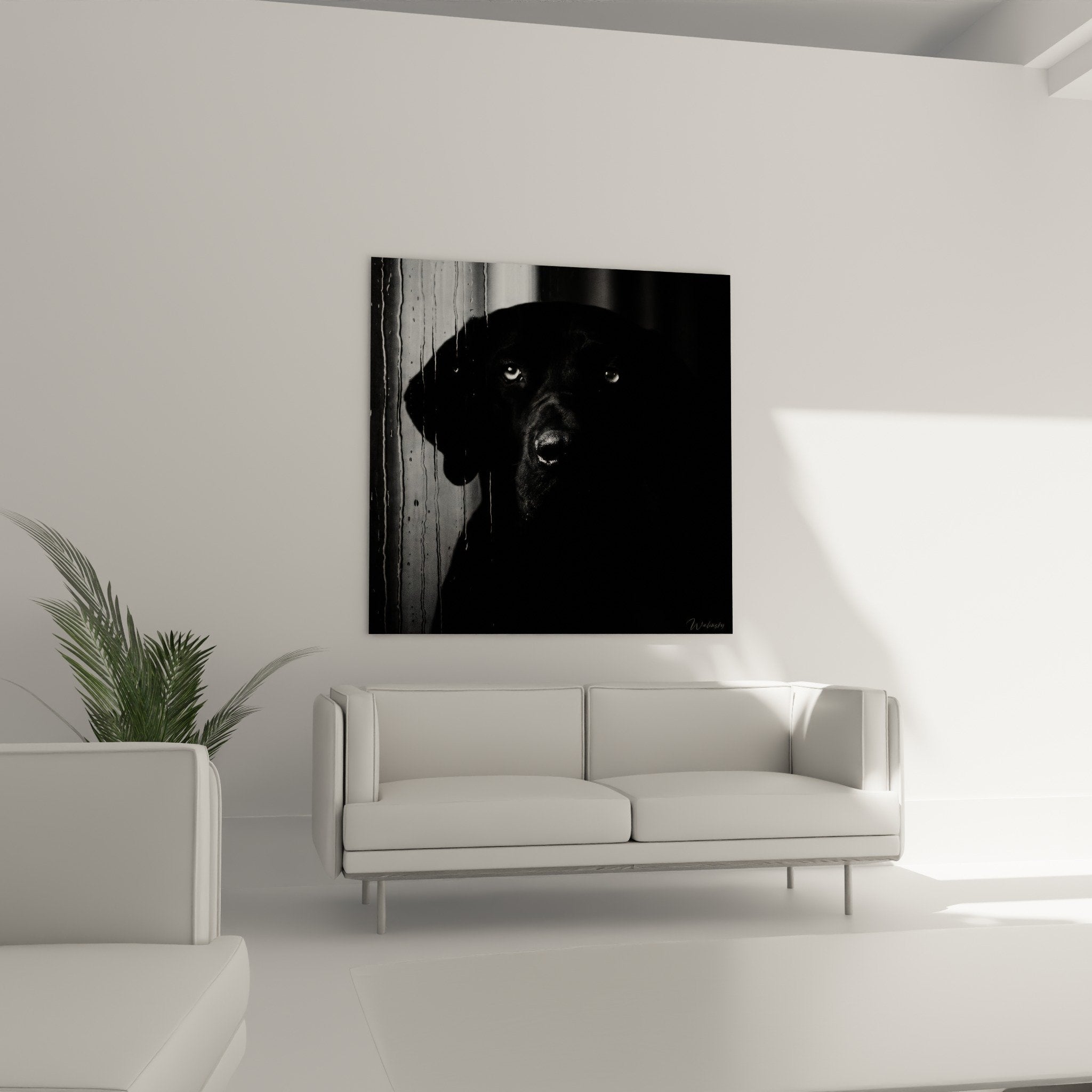 Détail rapproché des yeux brillants du Fila Brasileiro sur photographie artistique monochrome