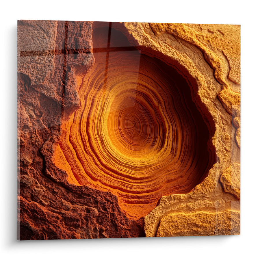 Tableau Formation Géologique Spiralée aux Tons Orangés et Ocres - Cavité Terrestre - Edition Feng shui Nord-Est Terre