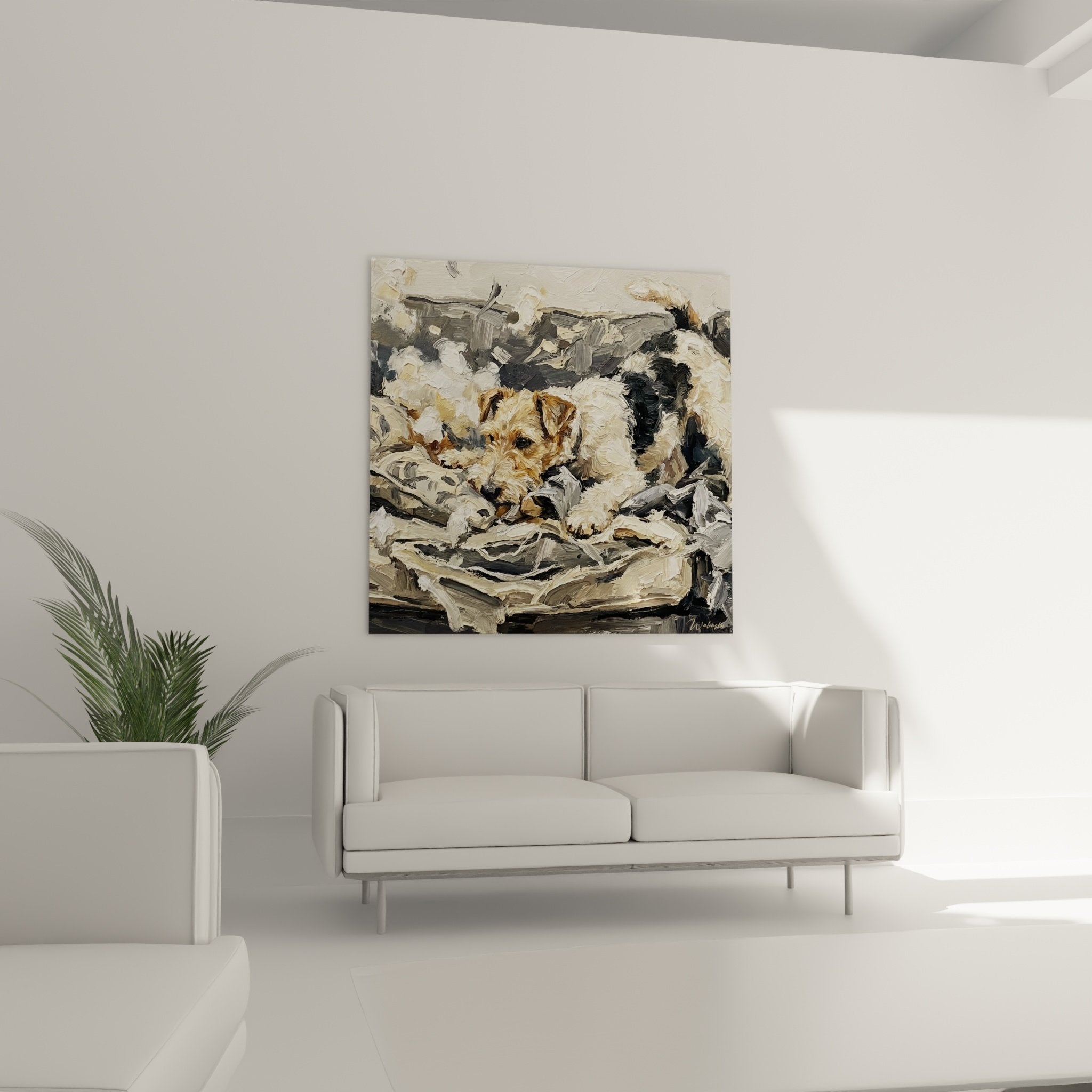 Fox Terrier Pinseldetail impressionistische Malerei braunes beiges Fell Textur