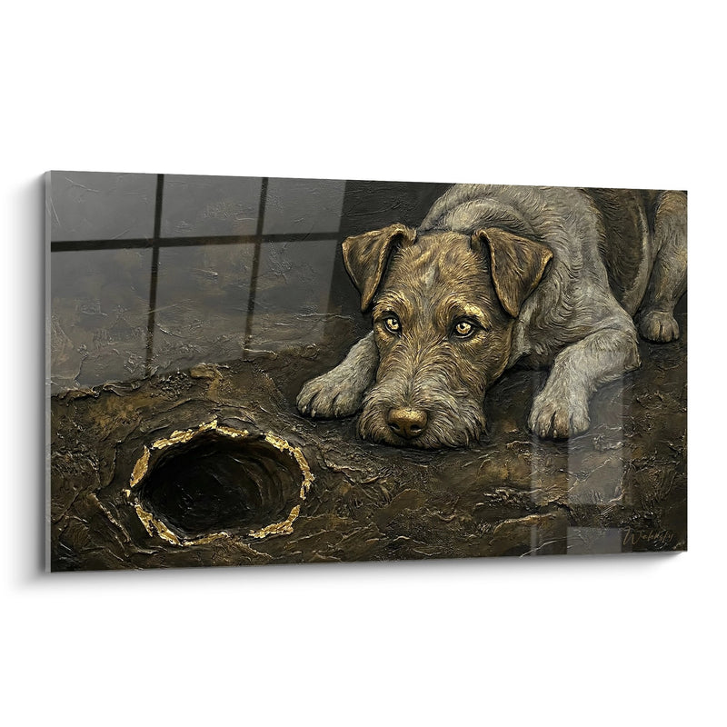 Quadro Fox Terrier Sdraiato Accanto alla Sua Ciotola Vuota - Sguardo Malinconico - Edizione Fox Terrier