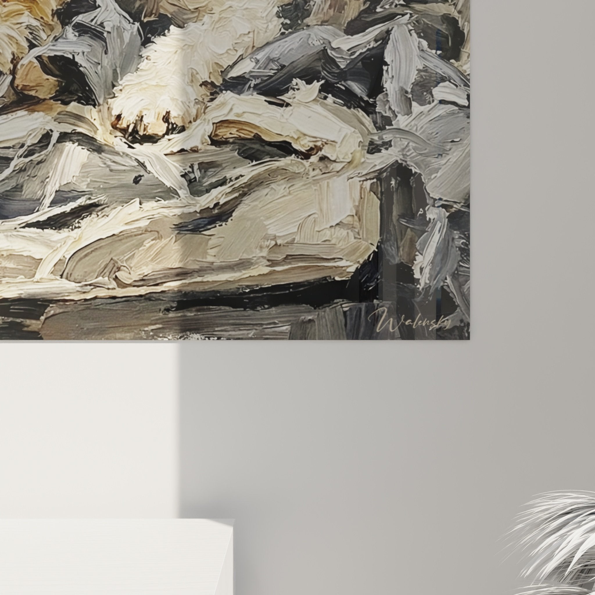 Gesamtansicht Fox Terrier Gemälde ruhige Entspannung Wandkunst warme neutrale Töne