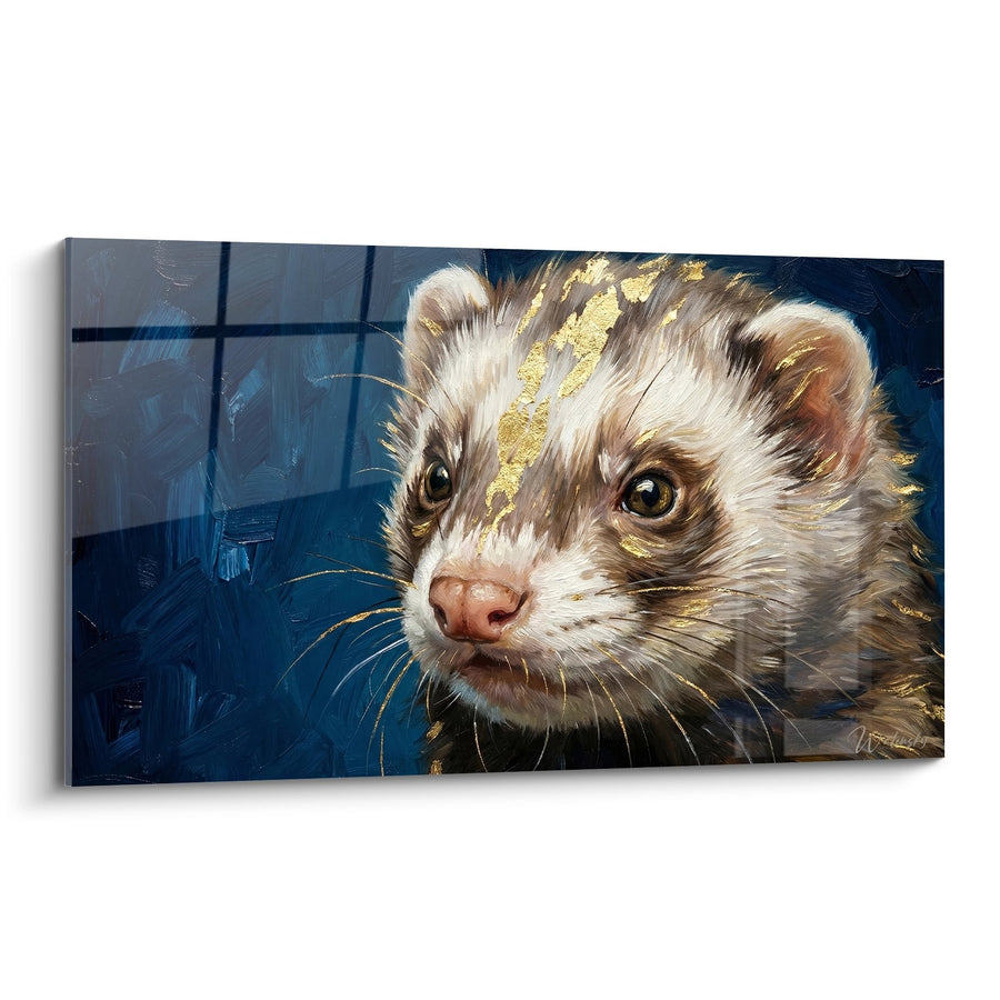 Tableau Furet Portrait Doré aux Reflets Bleus - Regard Lumineux - Edition Furet