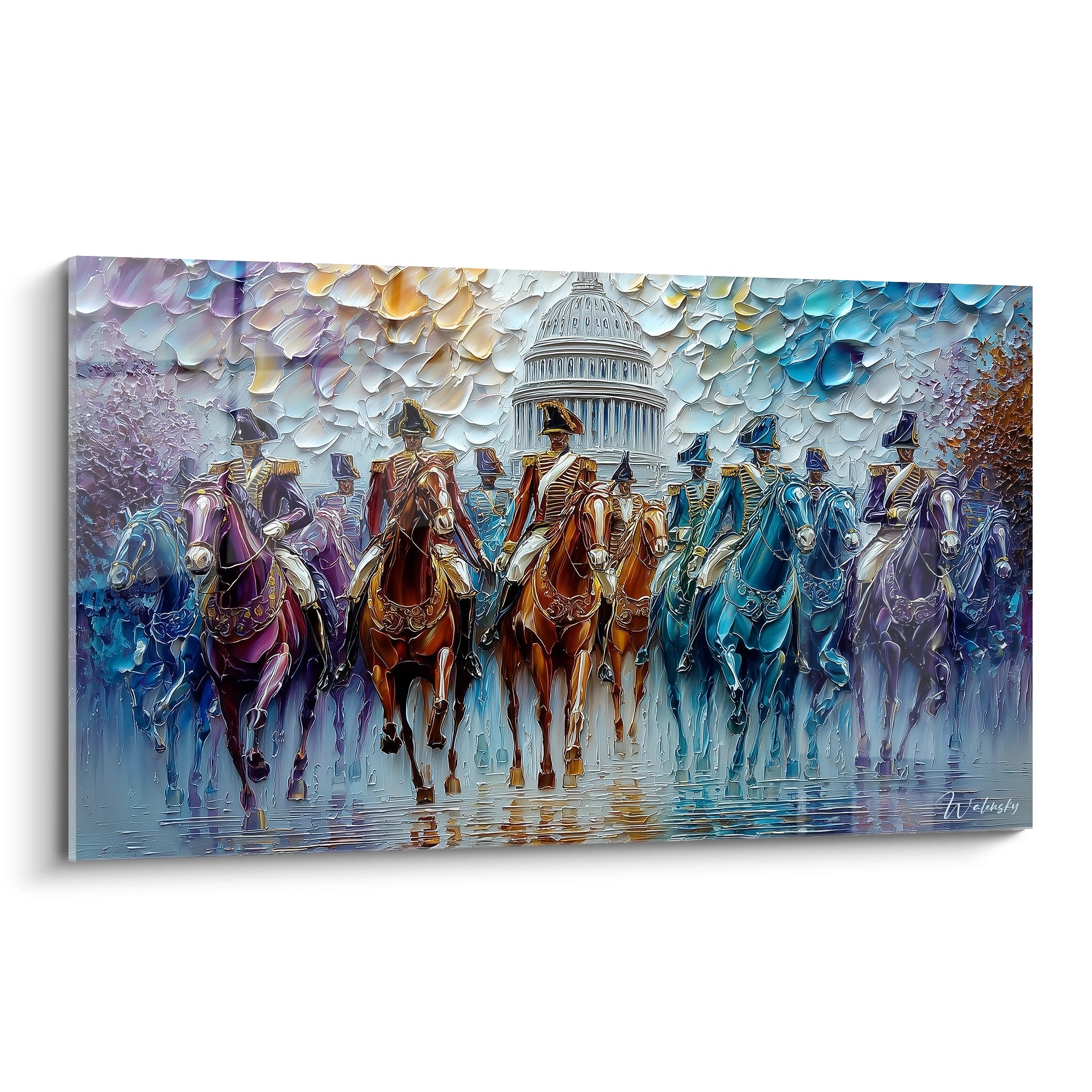 Tableau mural Walensky tableau cavalerie impériale colorée montrant cavaliers à cheval devant un dôme