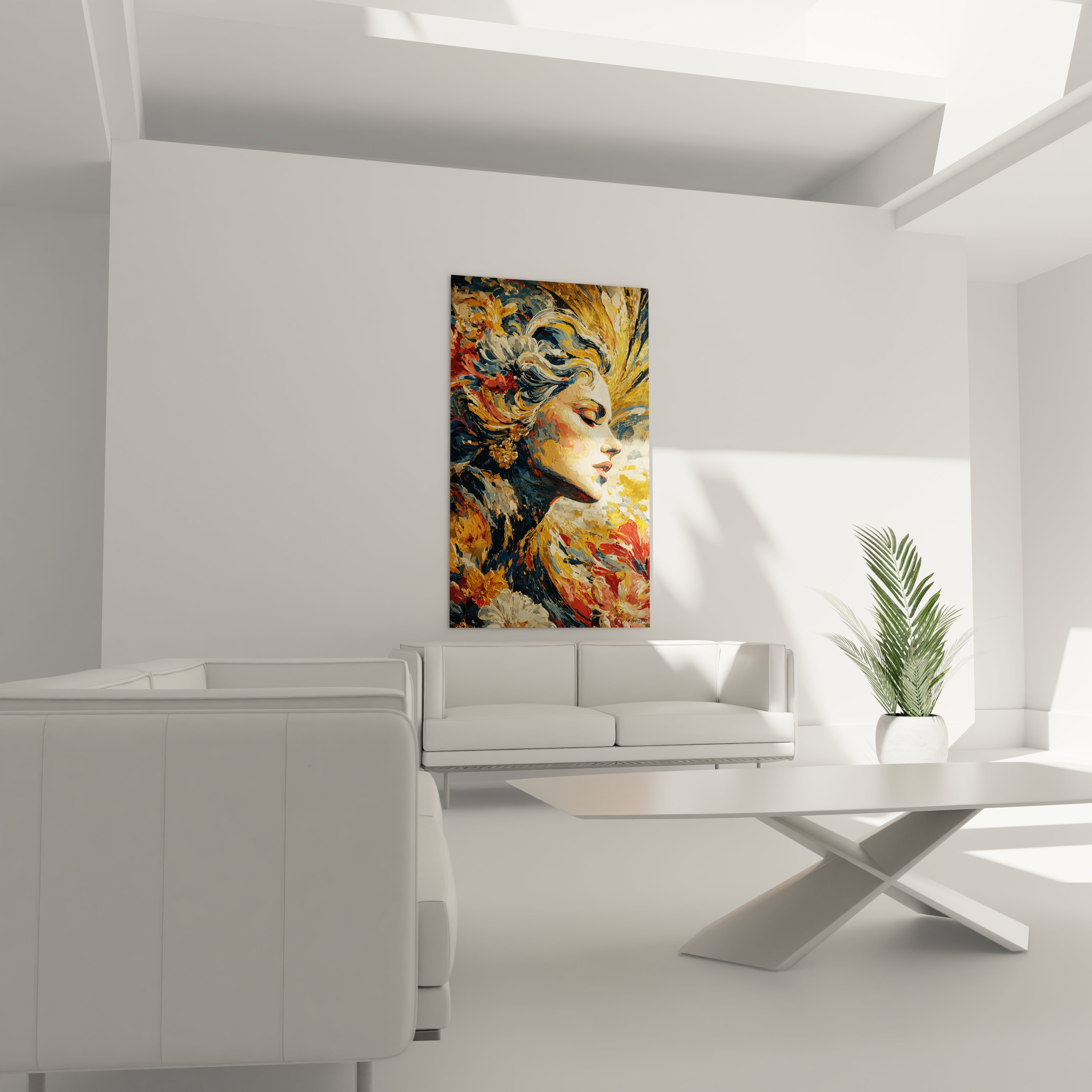 tableau femme baroque Walensky tableau mural portrait feminin stylise aux couleurs chaudes et textures riches
