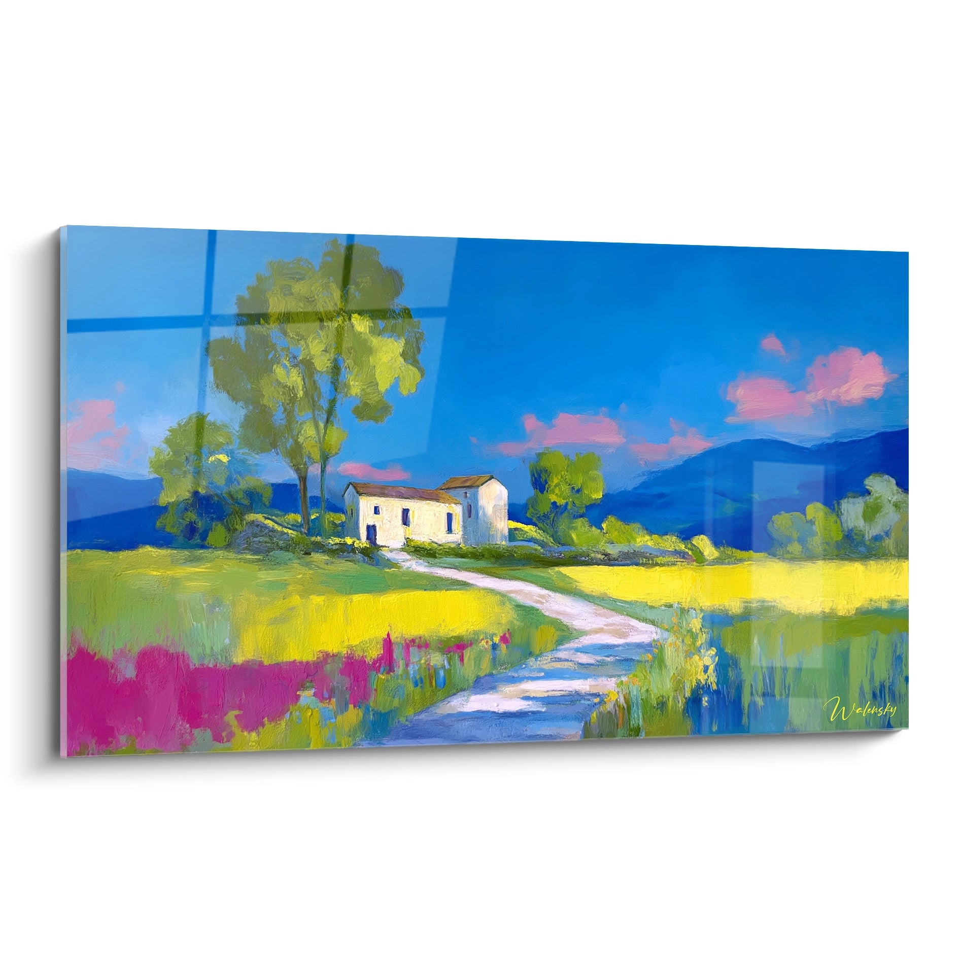 Walensky tableau impressionnisme paysage campagne maison blanche chemin sinueux champs colorés imprimé mural