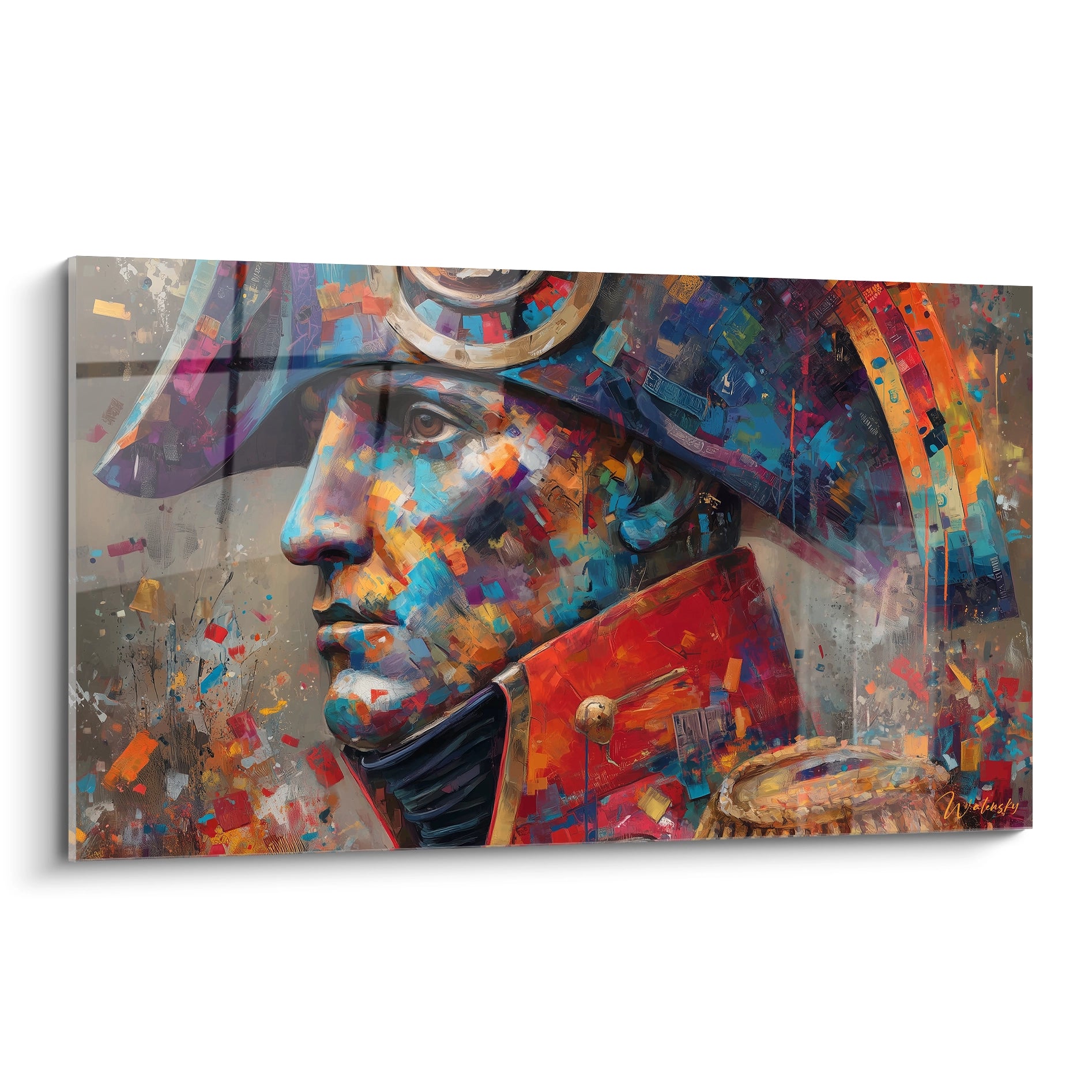tableau mural Napoléon art moderne Walensky portrait coloré de Napoléon en profil sur fond abstrait et textures dynamiques