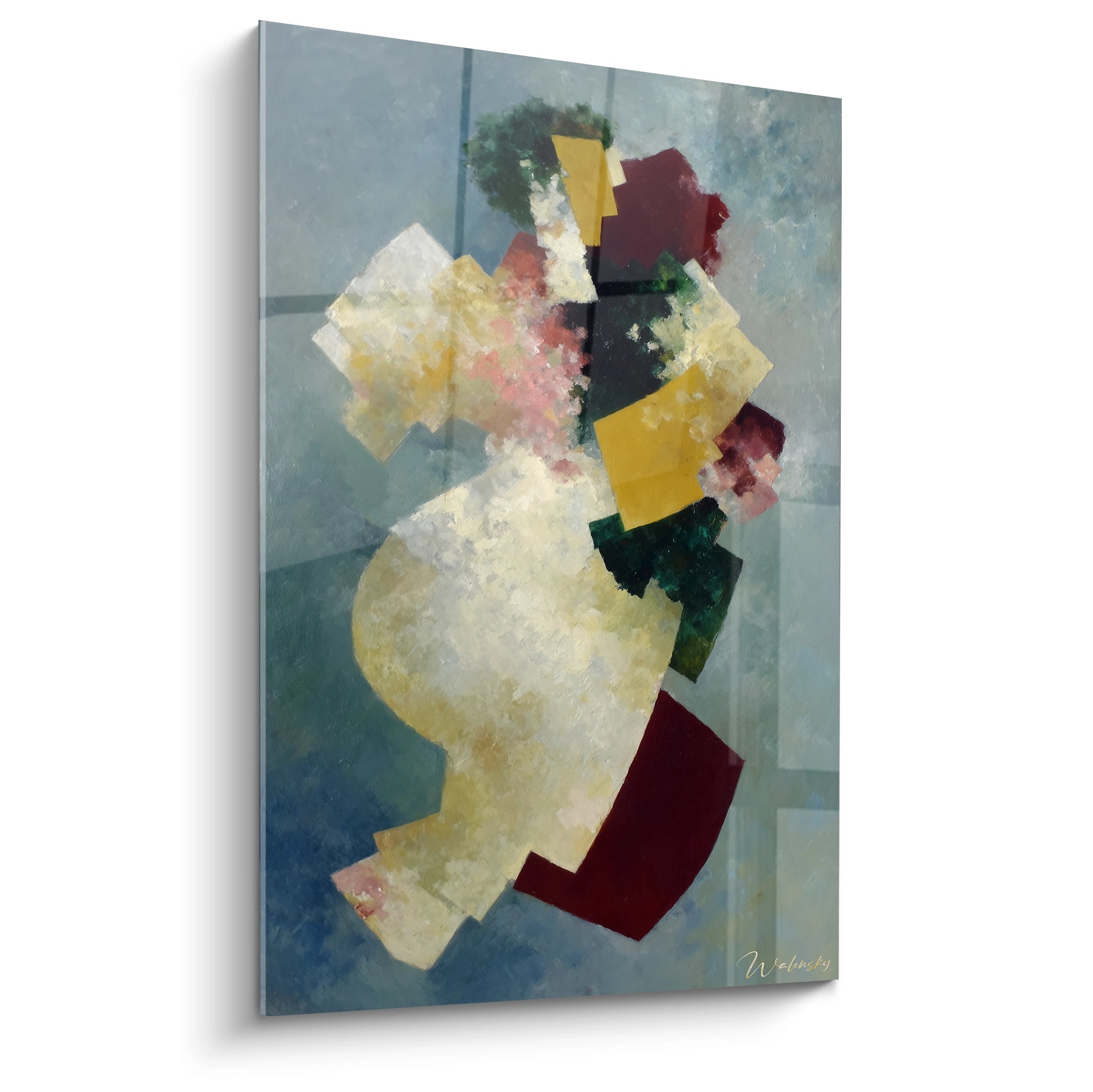 Tableau mural Walensky abstrait sur toile formes géométriques texturées bleu jaune rouge tableau dadaïsme moderne