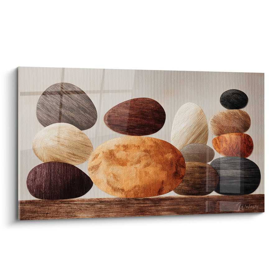 Tableau galets en bois multicolores empilés en équilibre - Harmonie naturelle - Edition Feng shui Centre Terre