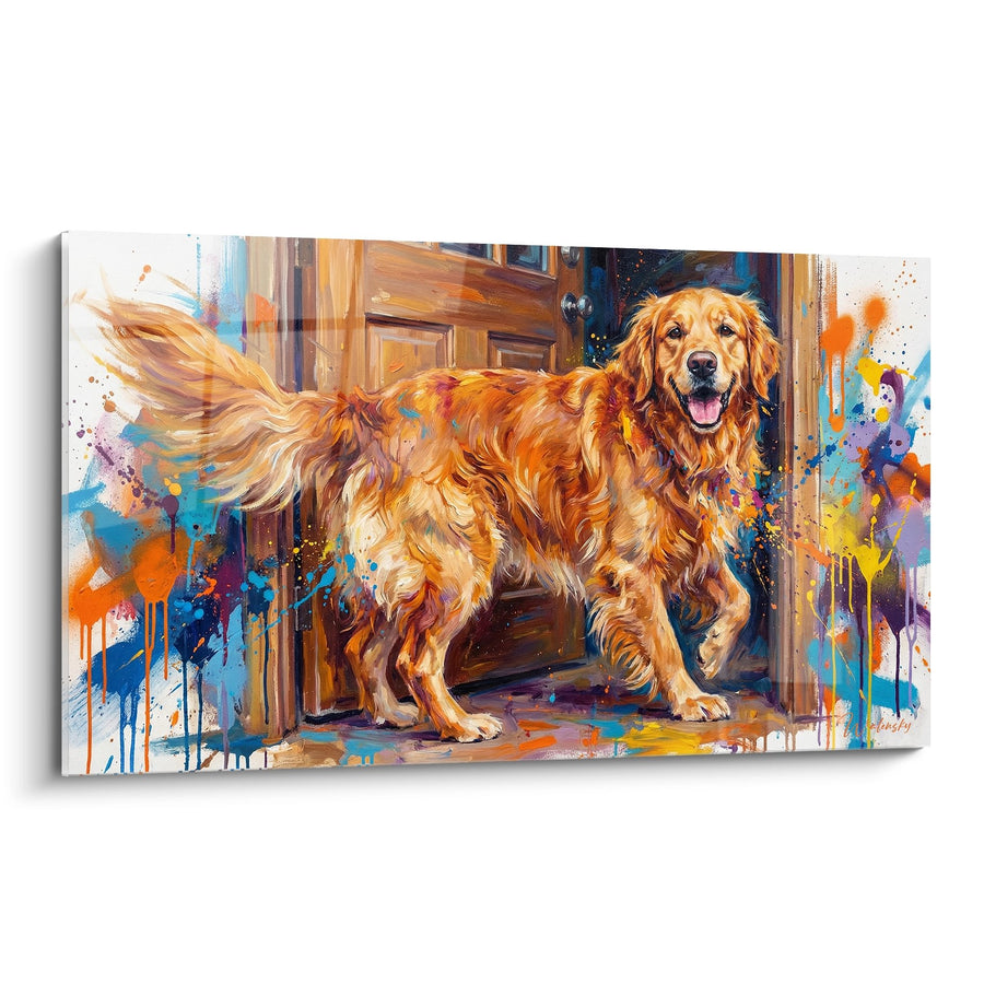 Tableau Golden Retriever aux Éclaboussures Colorées - Énergie Joyeuse - Edition Tableau Golden Retriever