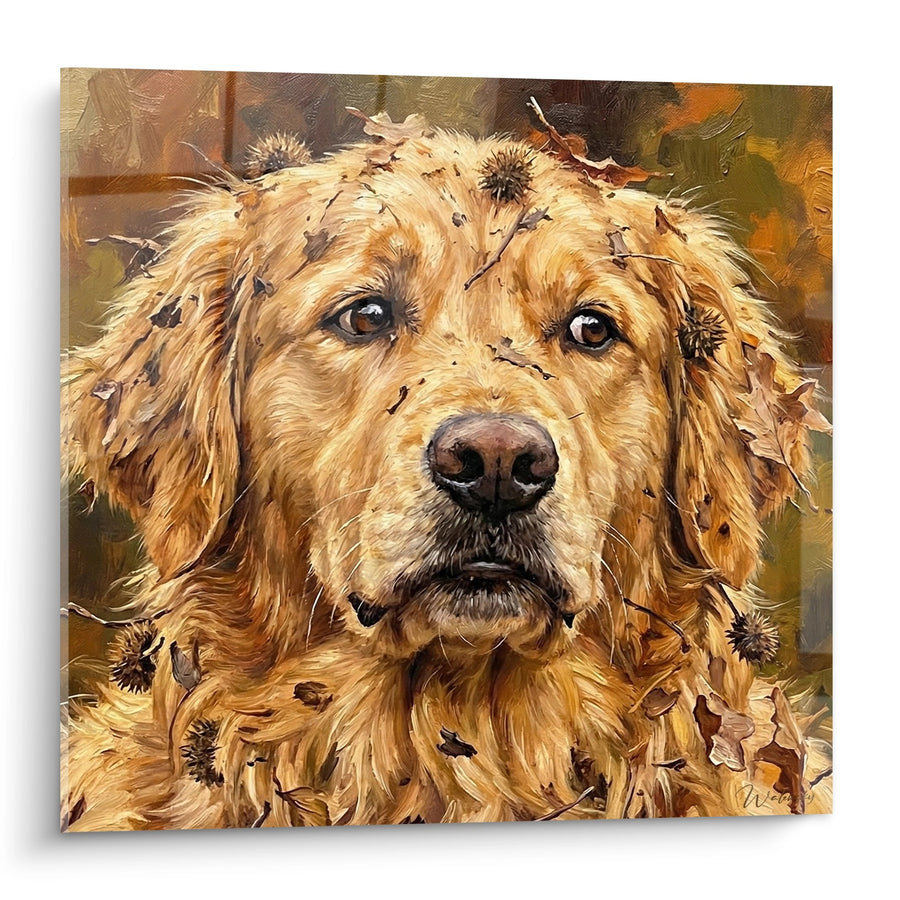 Tableau Golden Retriever aux Feuilles d'Automne - Portrait Canin Chaleureux - Edition Tableau Golden Retriever
