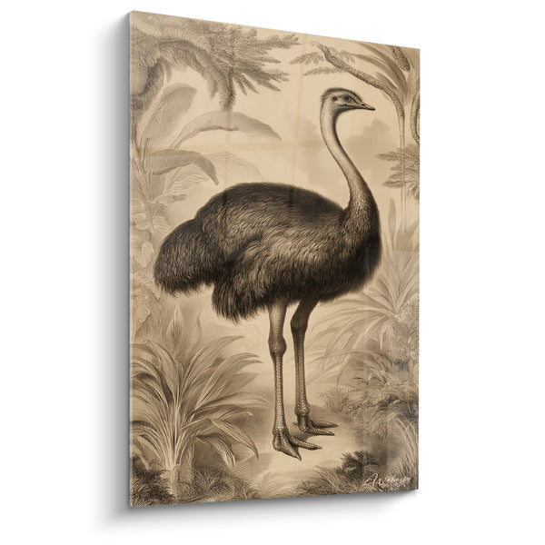 Groot Schilderij Donkere Struisvogel in Tropische Vegetatie - Natuurlijke Majesteit - Editie Struisvogel