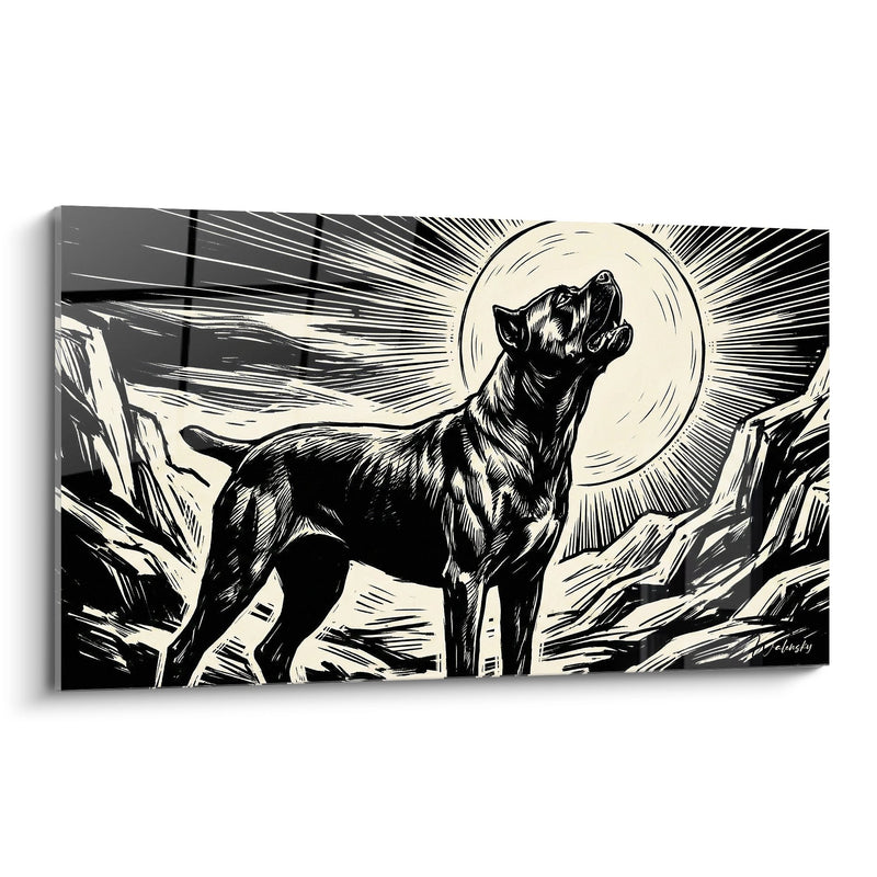 Quadro Cane Corso Nero che Ulula sotto la Luna - Incisione Drammatica - Edizione Cane Corso