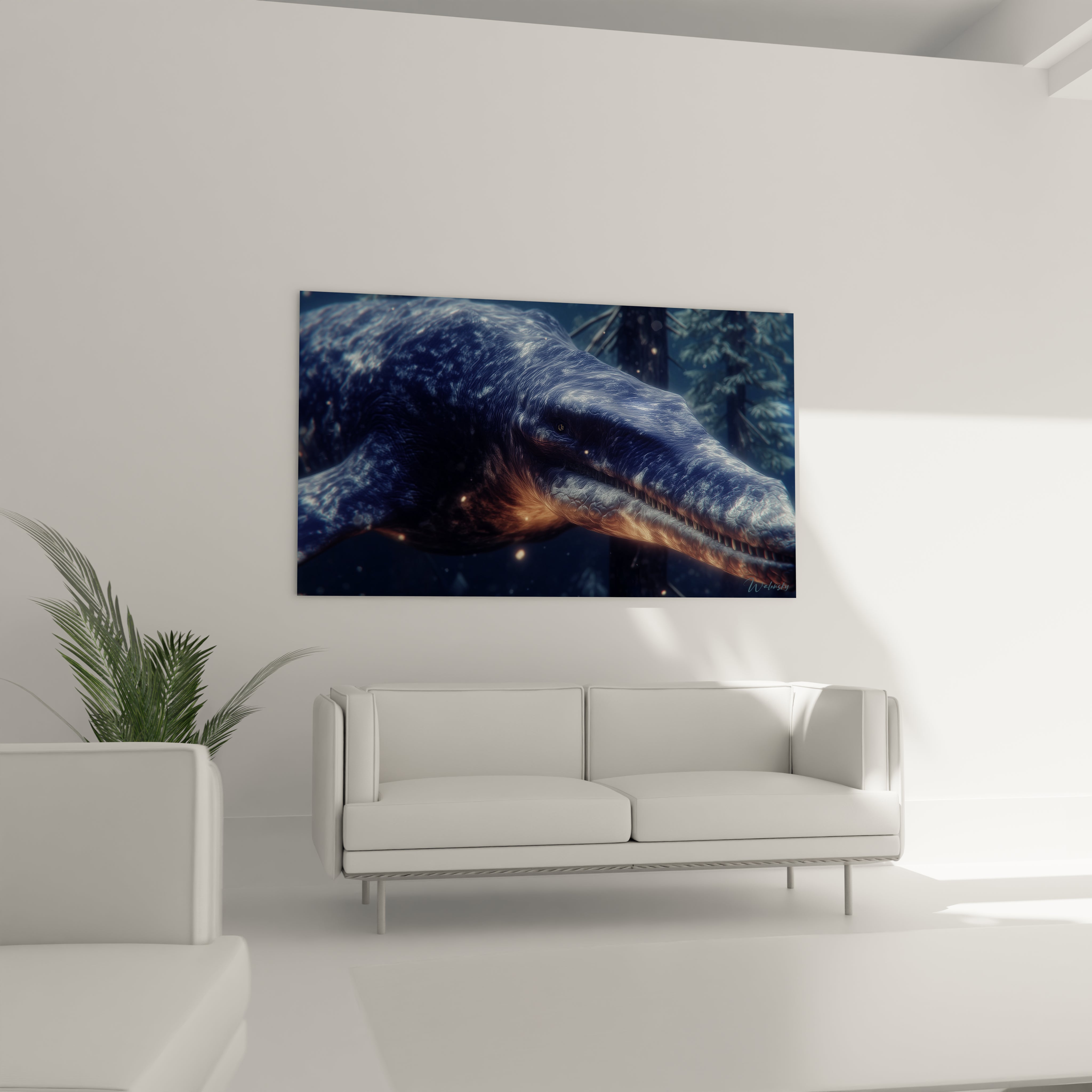 Gros plan tableau Basilosaurus - Détails anatomiques cétacé fossile - Texture écailles baleine préhistorique