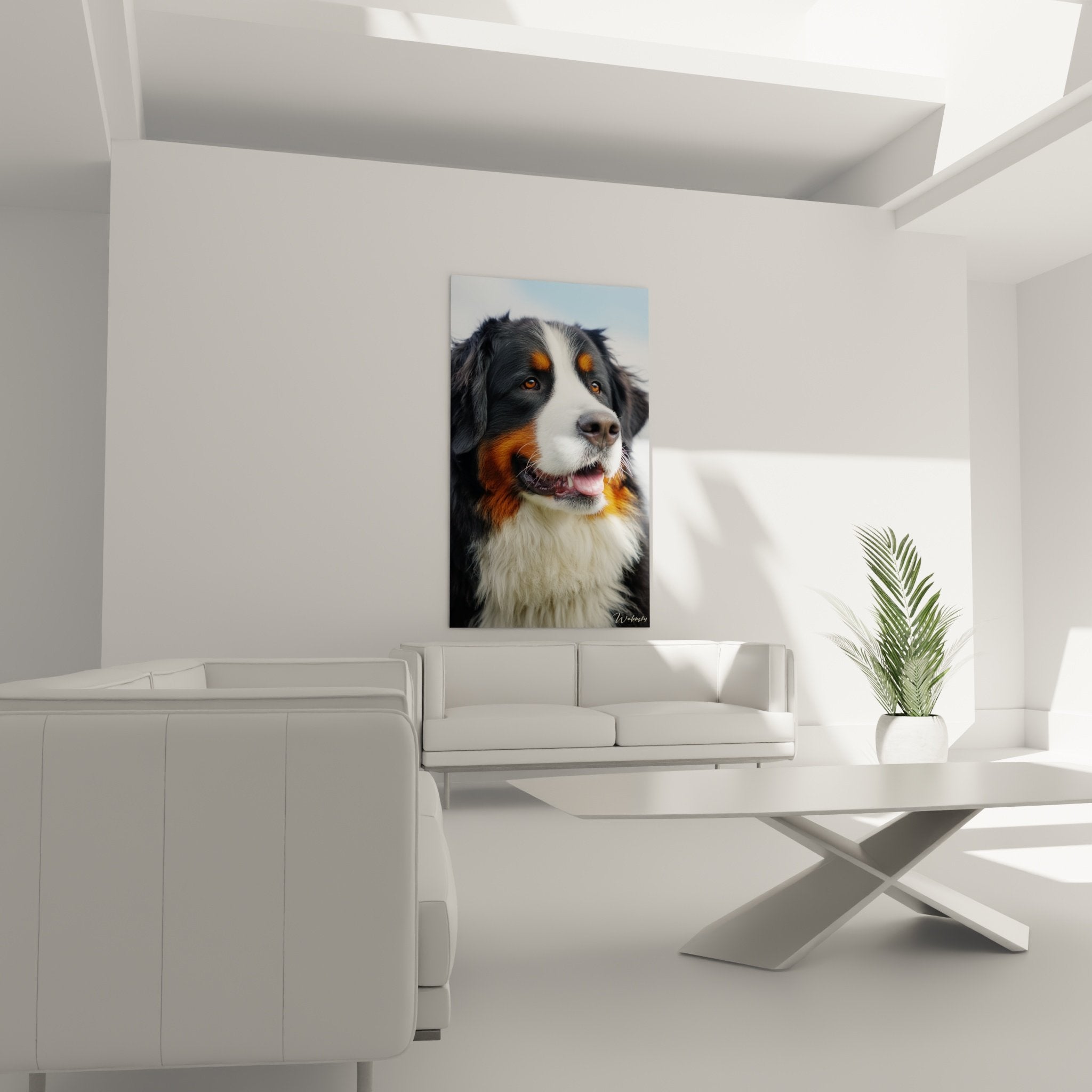 Nahaufnahme Porträt Berner Sennenhund, Details schwarzes weißes rotbraunes Fell, ausdrucksstarke bernsteinfarbene Augen, künstlerische Qualität