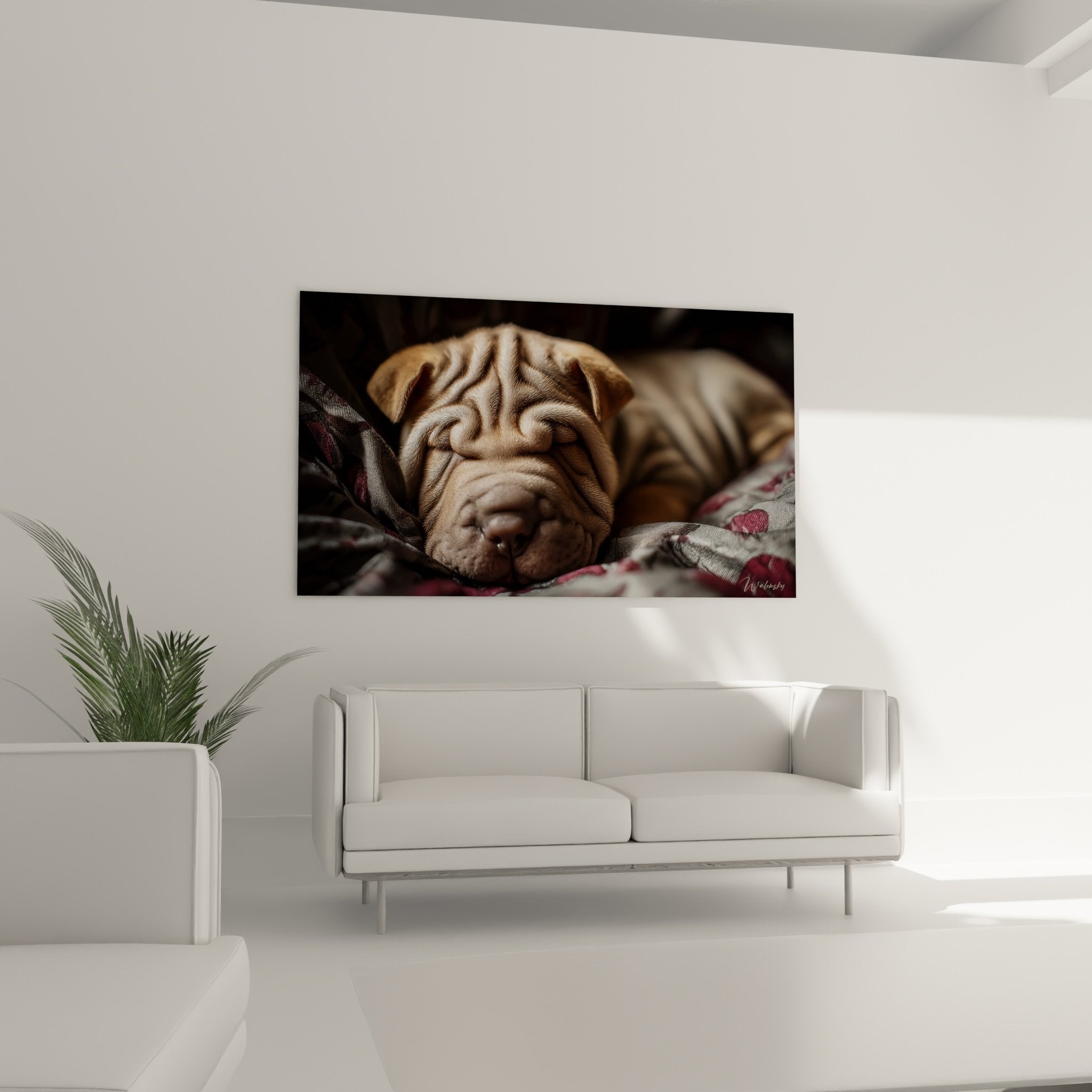 Gros plan chiot Shar Pei endormi rides caracteristiques pelage fauve