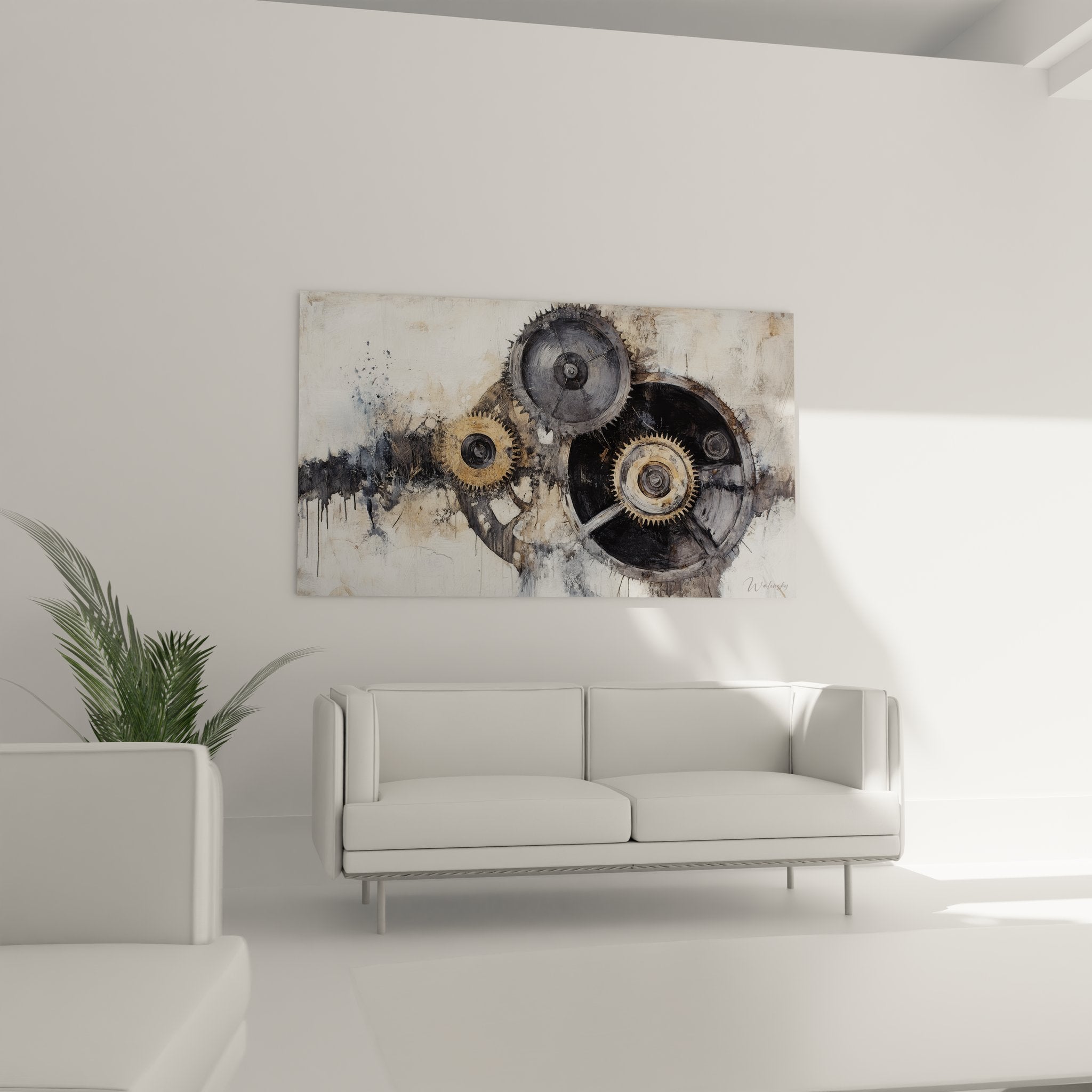 Gros plan détails engrenages tableau mural art mécanique industriel abstrait