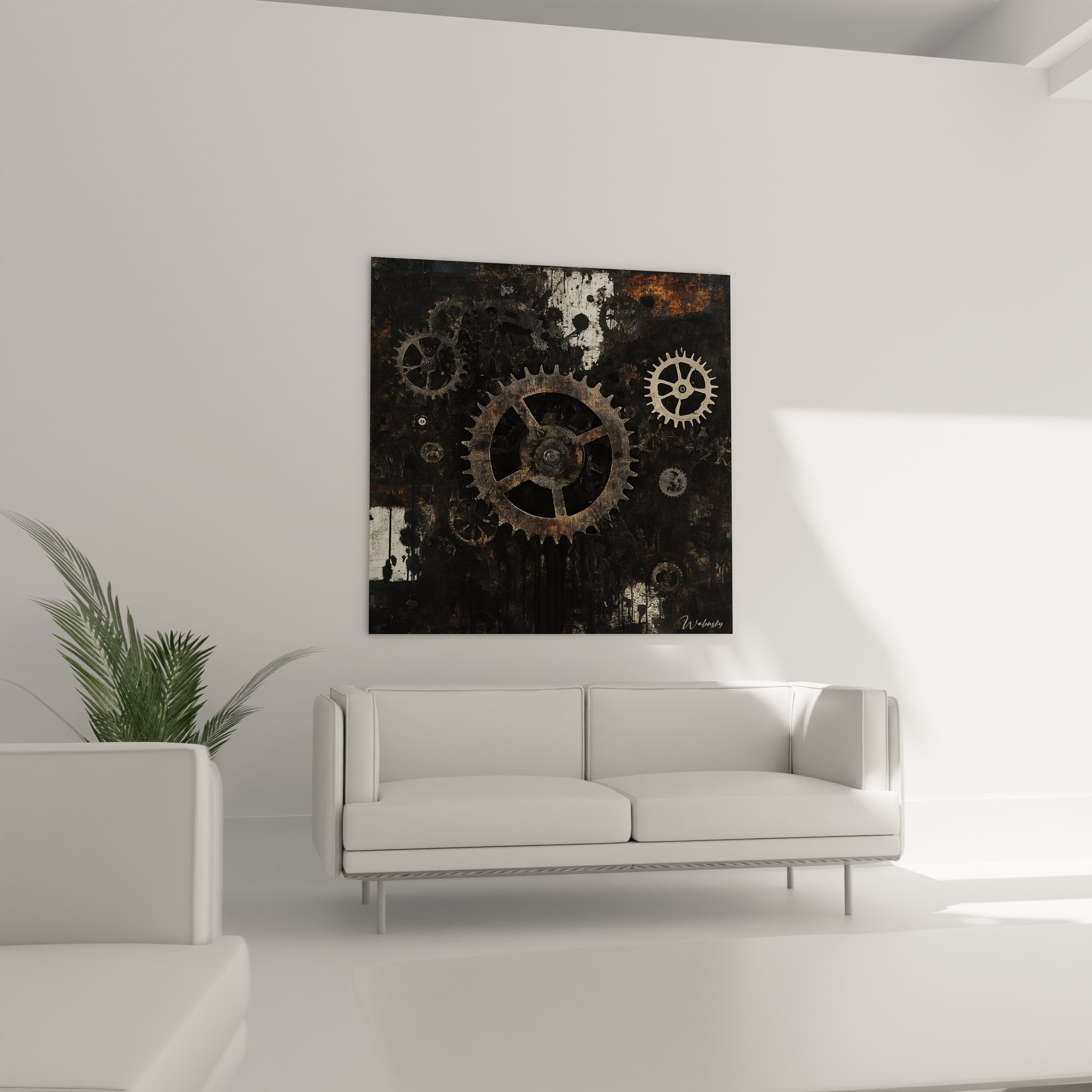 Gros plan détaillé des engrenages rouillés et mécanismes métalliques du tableau industriel