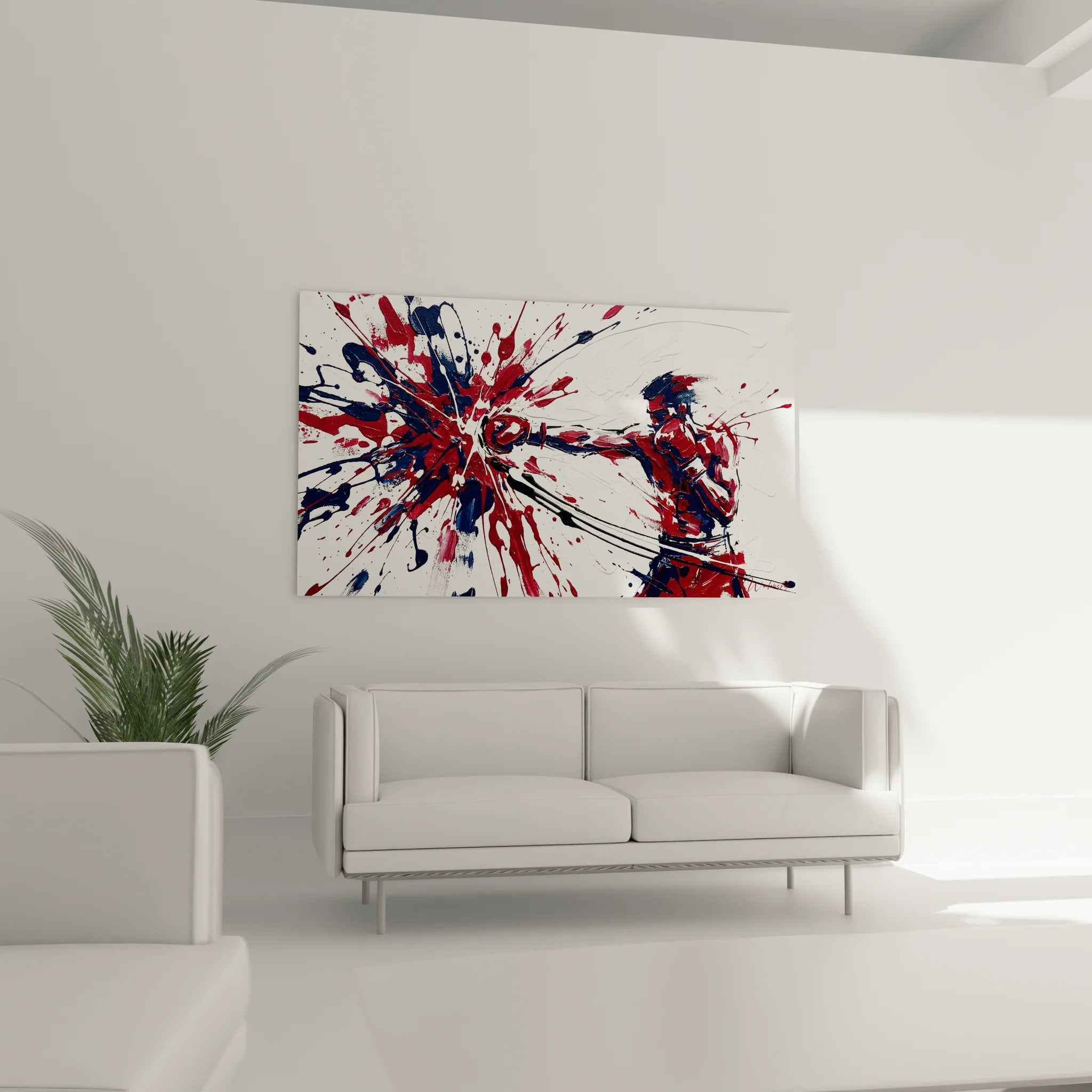 Gros plan explosion peinture rouge bleue détails techniques art contemporain mural