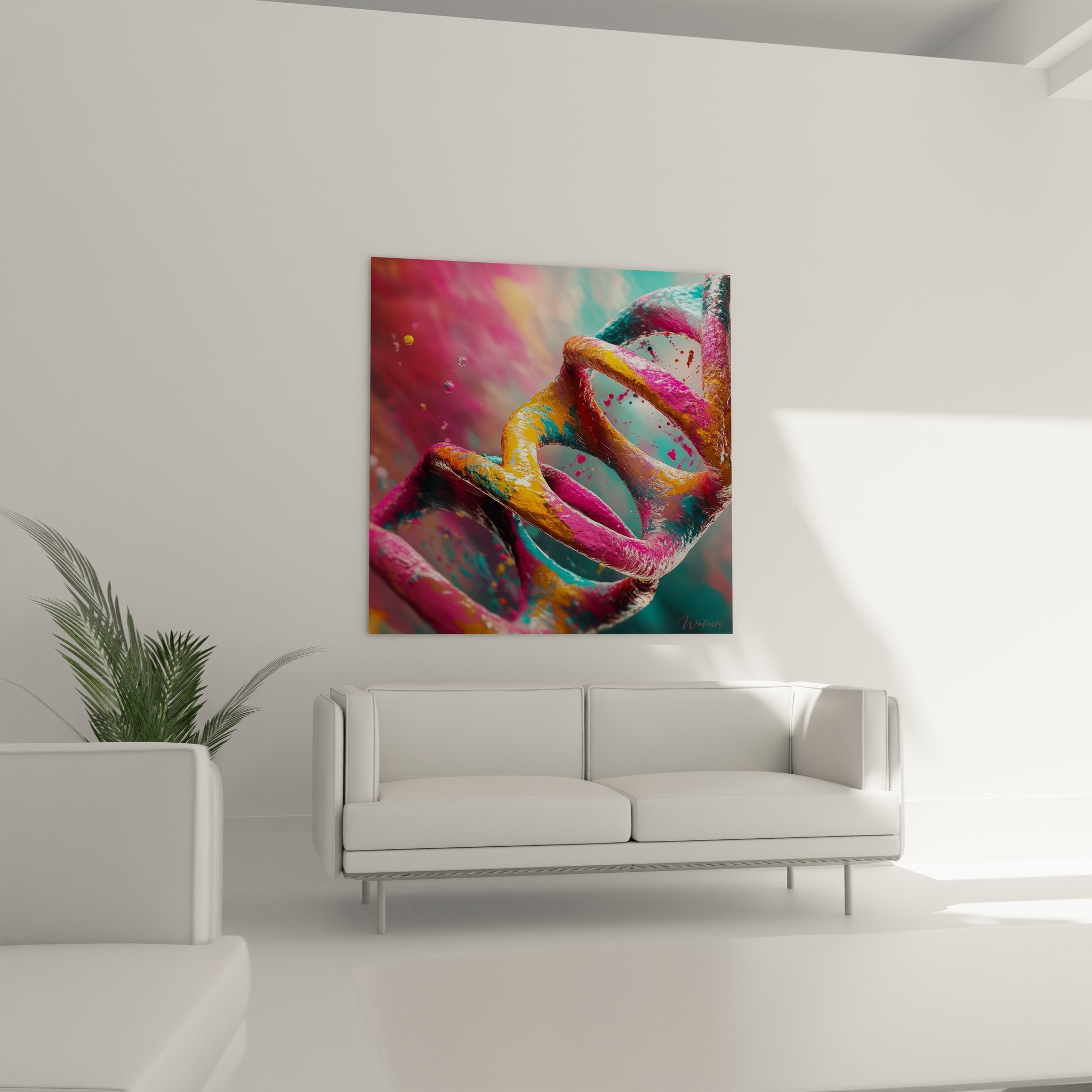 Gros plan détaillé tableau hélice ADN structure génétique colorée art biologique moderne haute définition