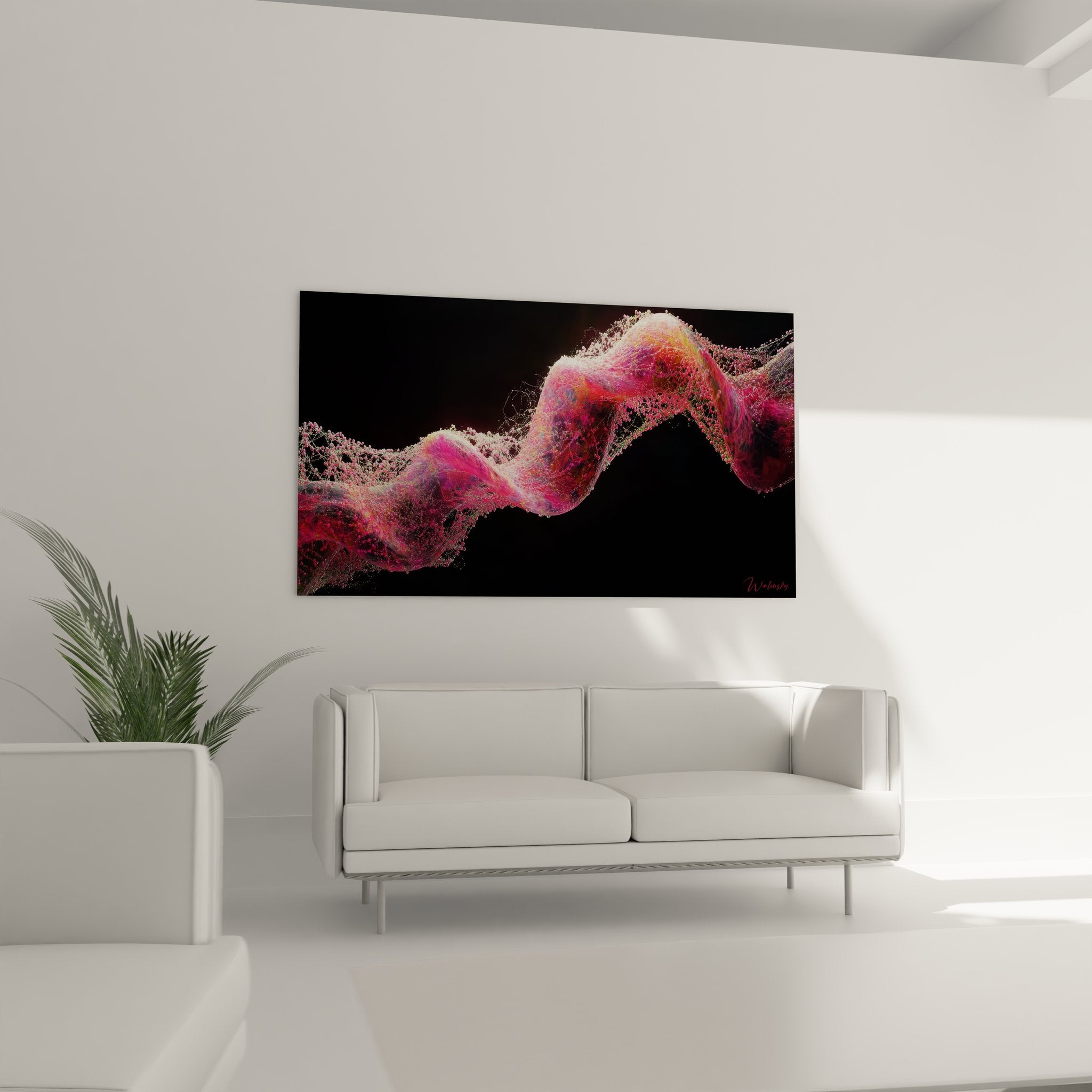 Gros plan hélice ADN artistique, détails structure moléculaire roses et violettes