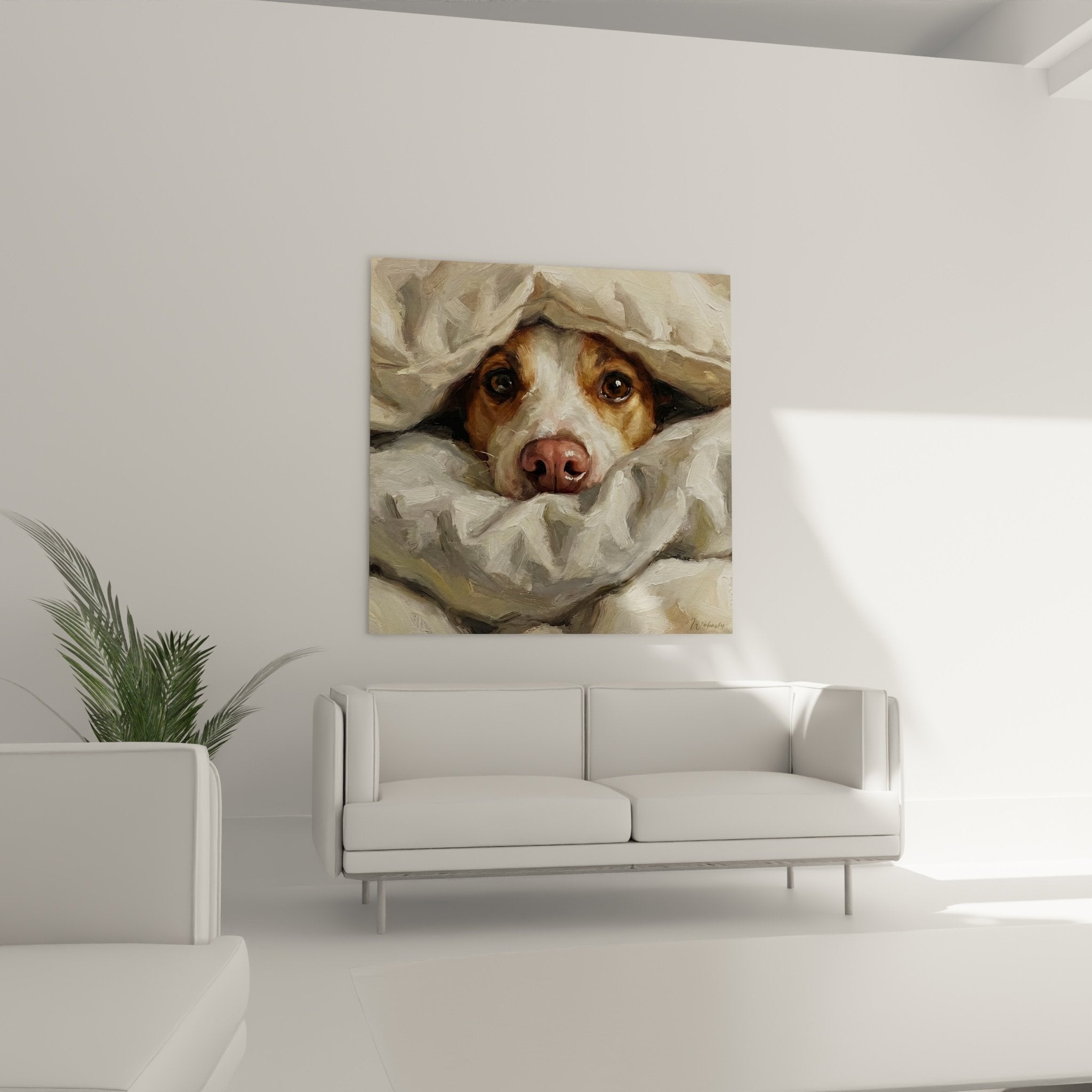 Close-up painting Jack Russell Terrier brown eyes under technical coverage visible brushstrokes