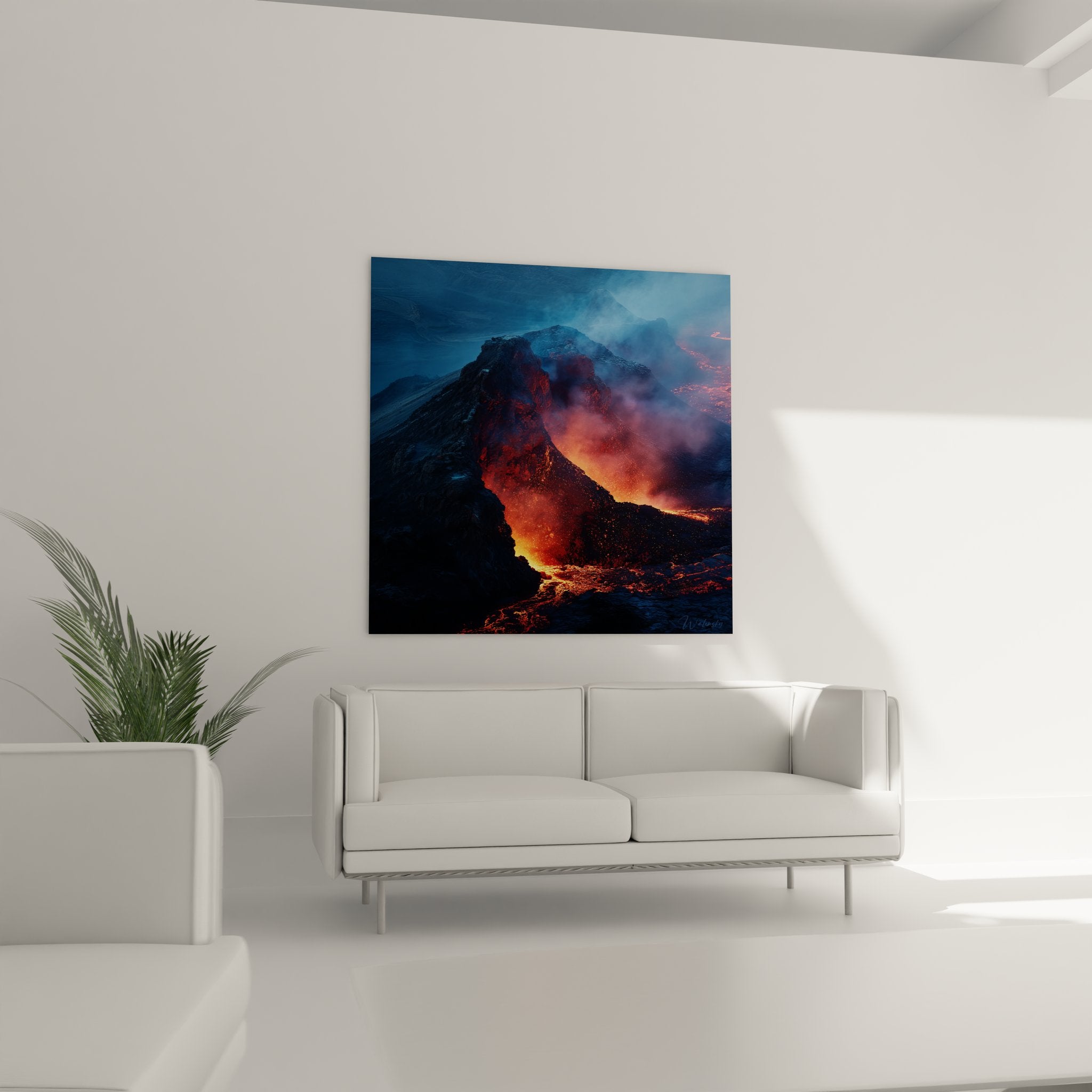 Gros plan détails lave incandescente tableau volcanique - art mural éruption cratère