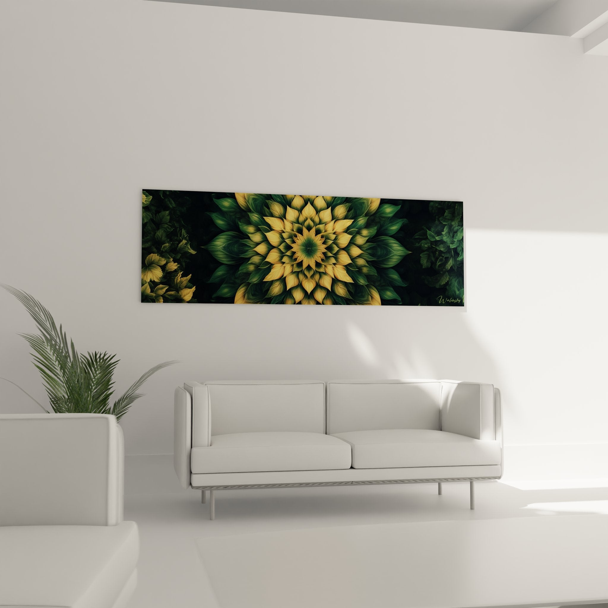 Gros plan détaillé des pétales dorés du mandala fractale géométrique