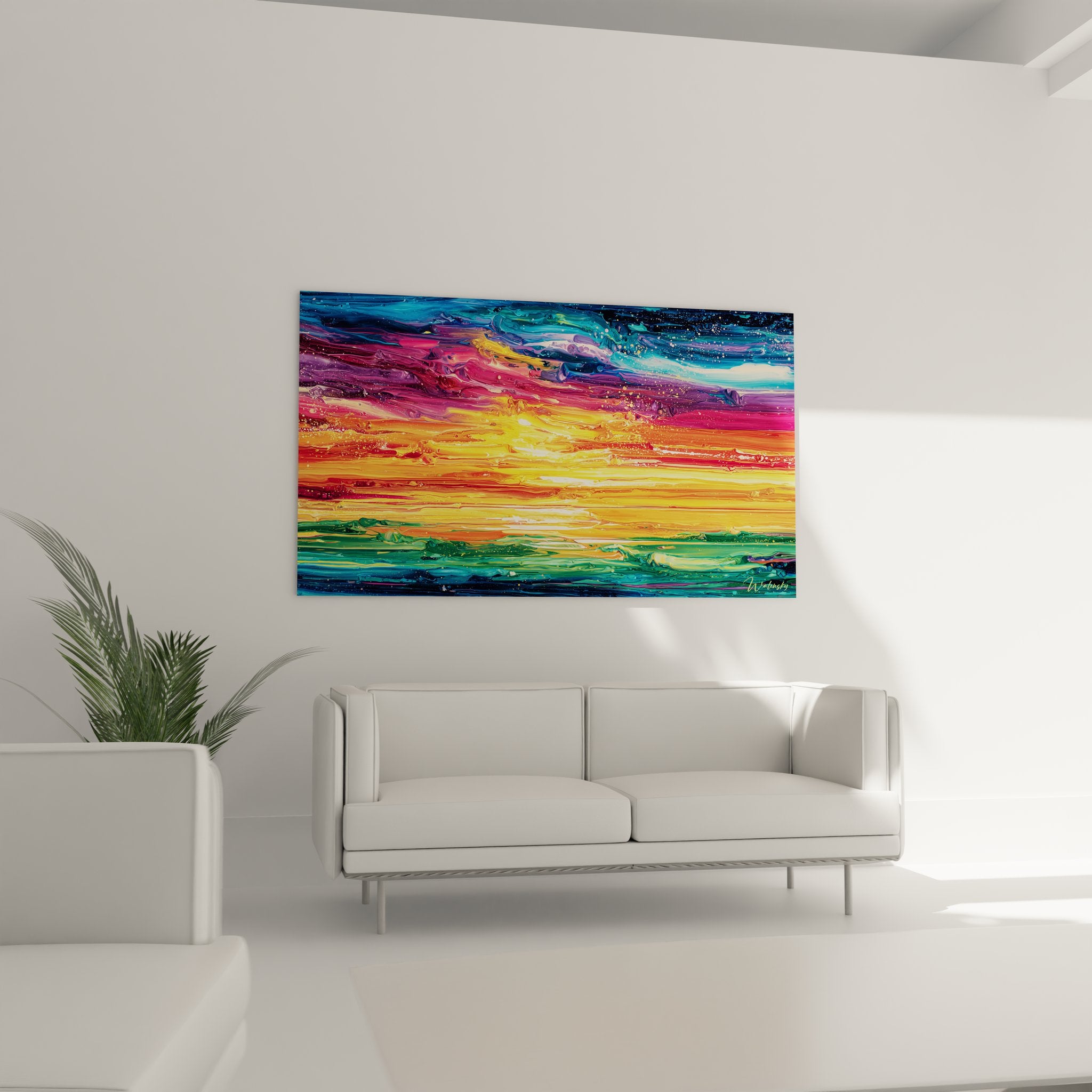 Gros plan texture peinture abstraite style raclé détails empâtements couleurs maritime coucher soleil