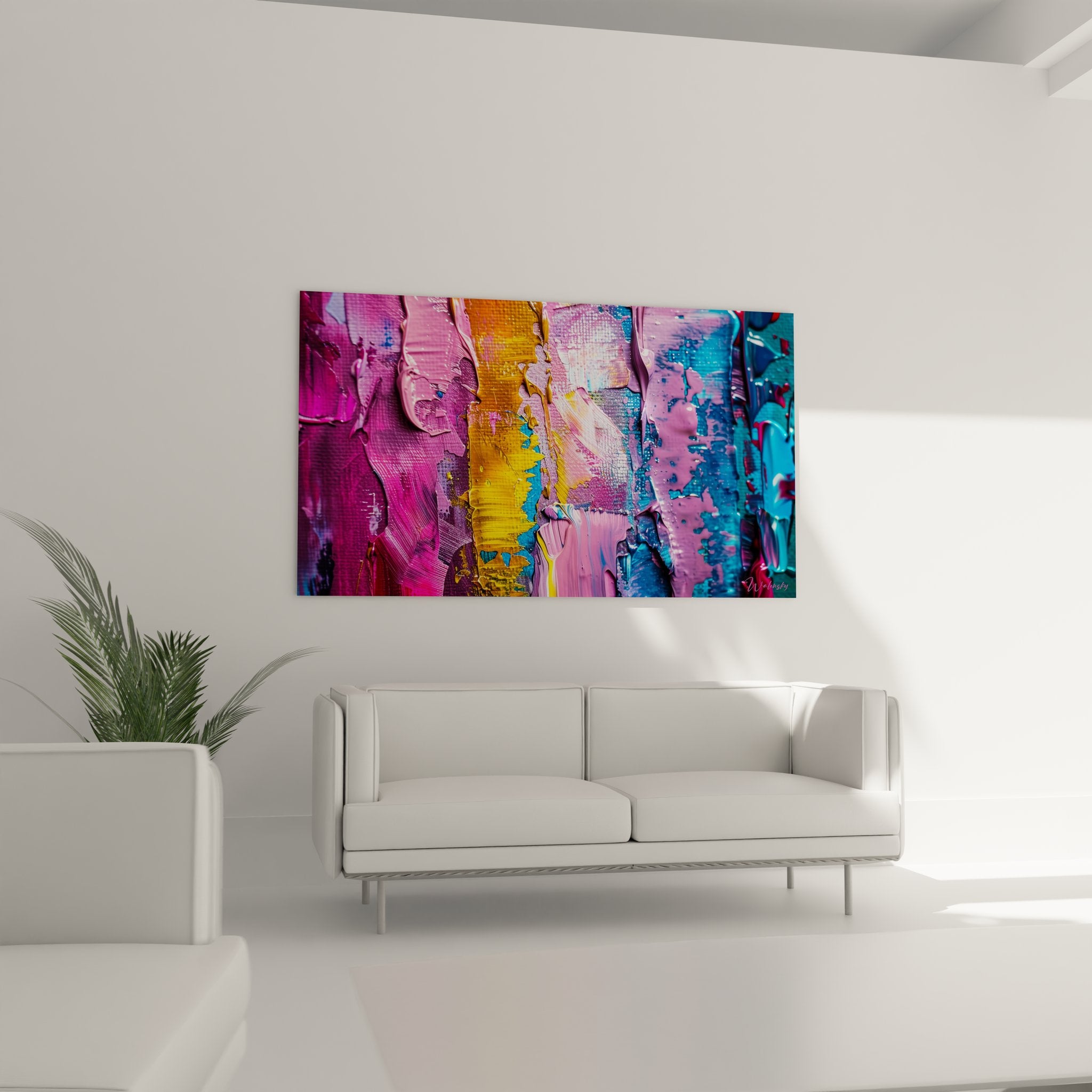 Gros plan peinture abstraite textures empâtements couleurs vives roses bleus détails artistiques