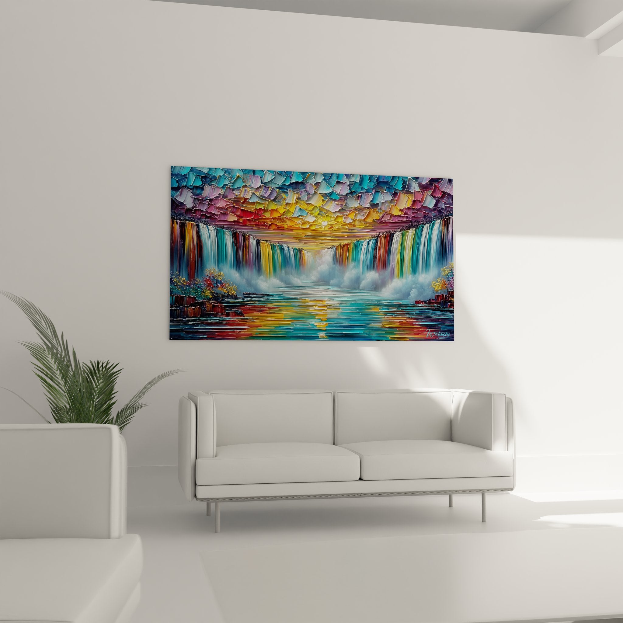Gros plan texture peinture cascade multicolore avec reliefs épais technique impressionniste détaillée