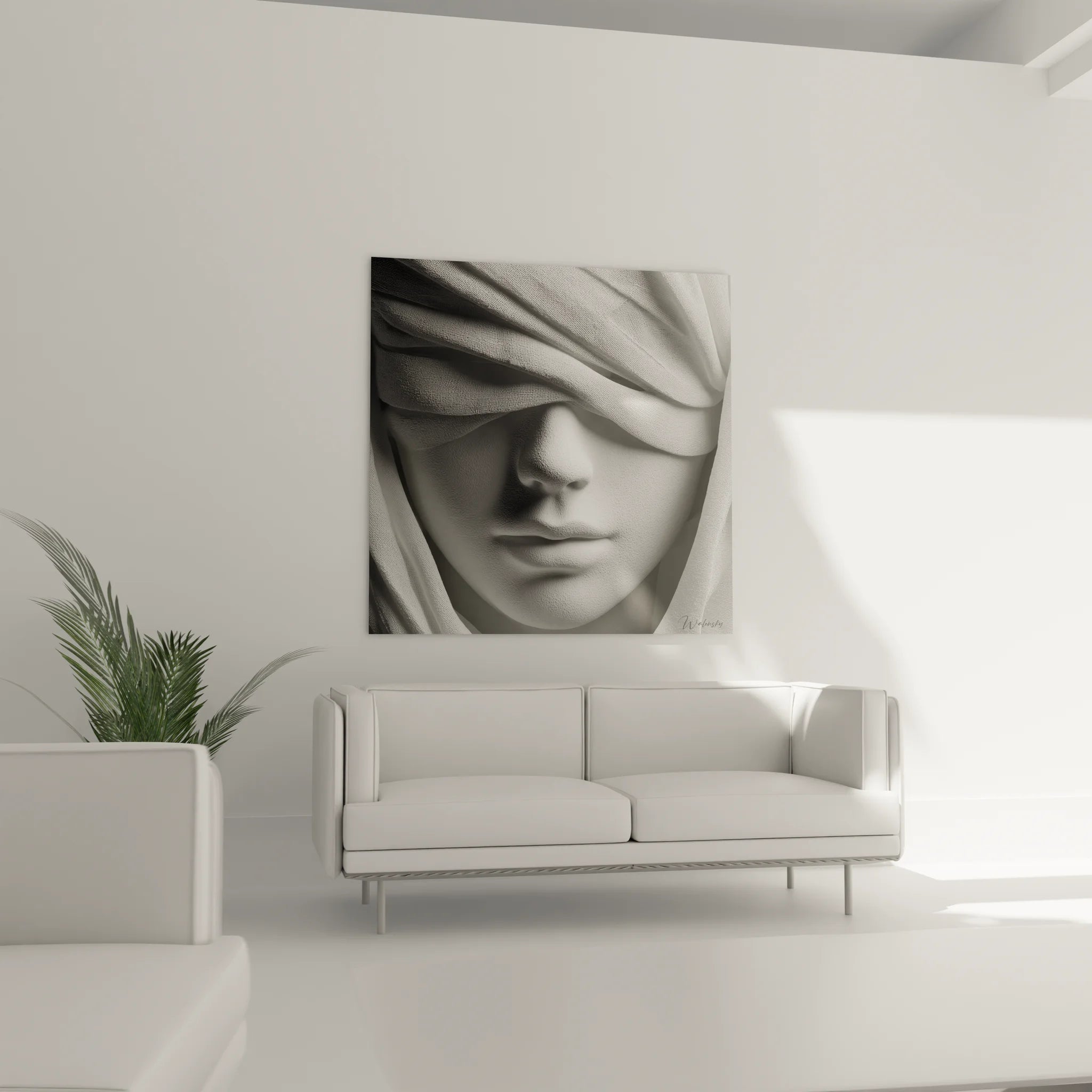 Gros plan tableau portrait femme voilée art photographique noir et blanc