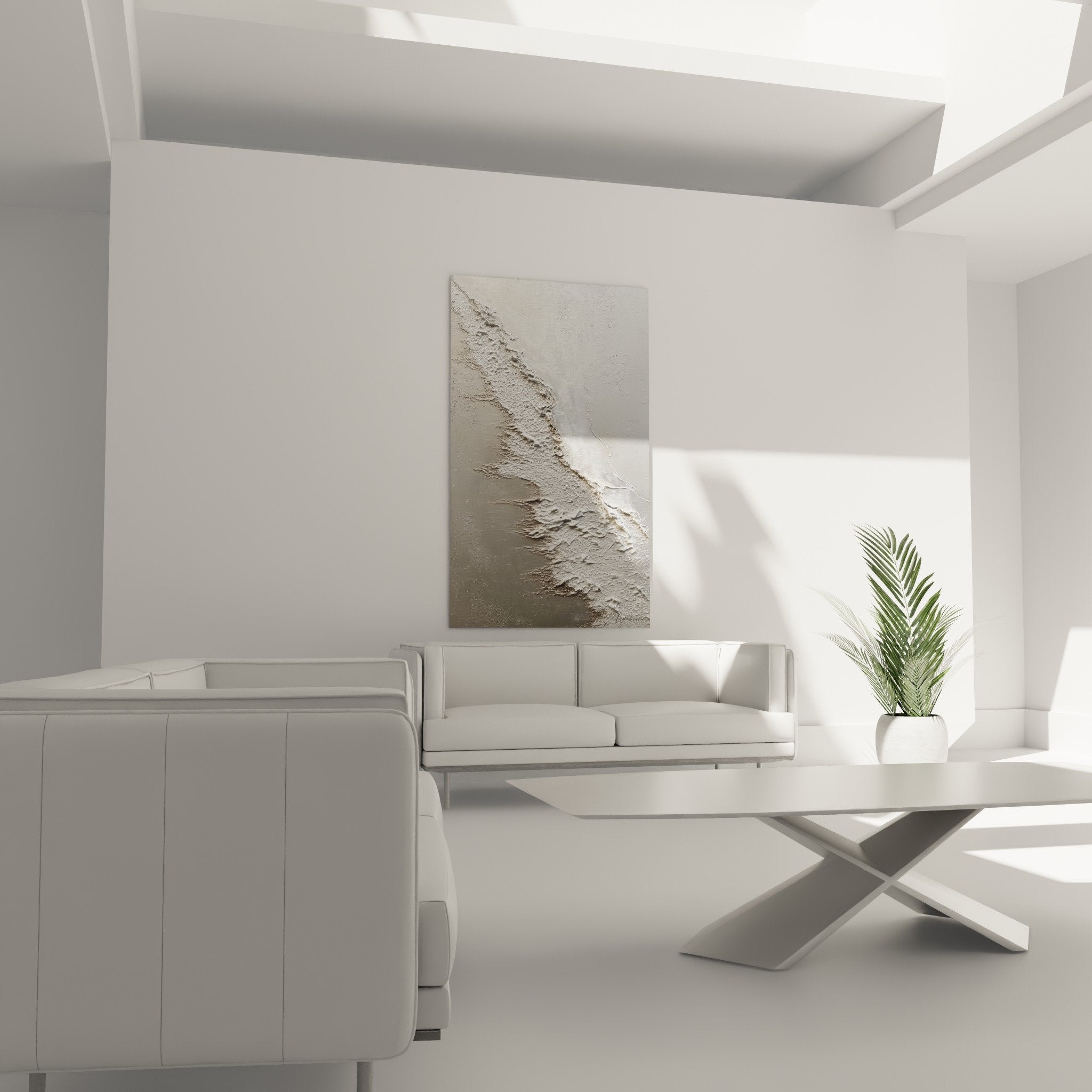 Close-up rough white textured surface sculptural relief material feng shui wall art