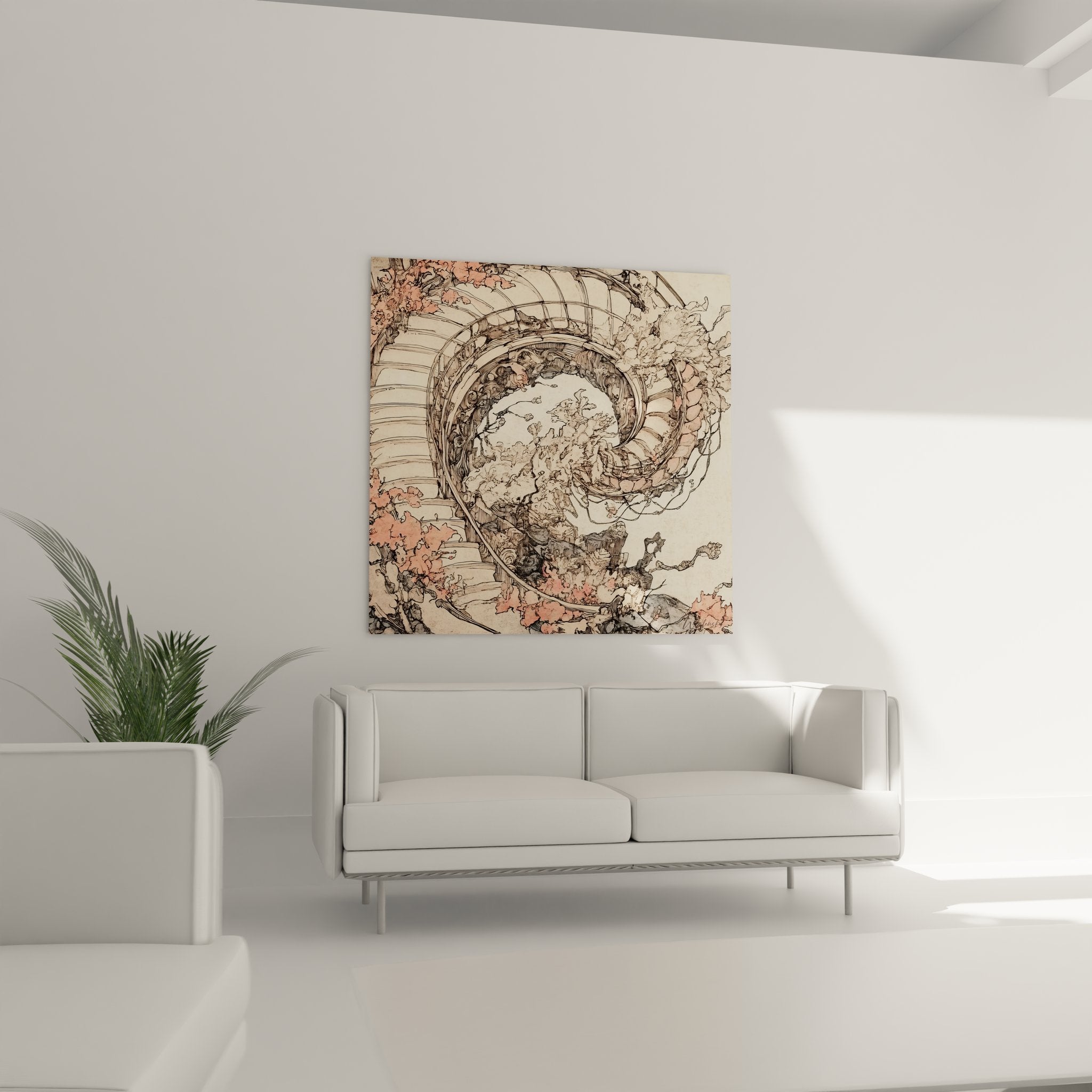 Détail gros plan spirale cosmique florale montrant finesse motifs et textures