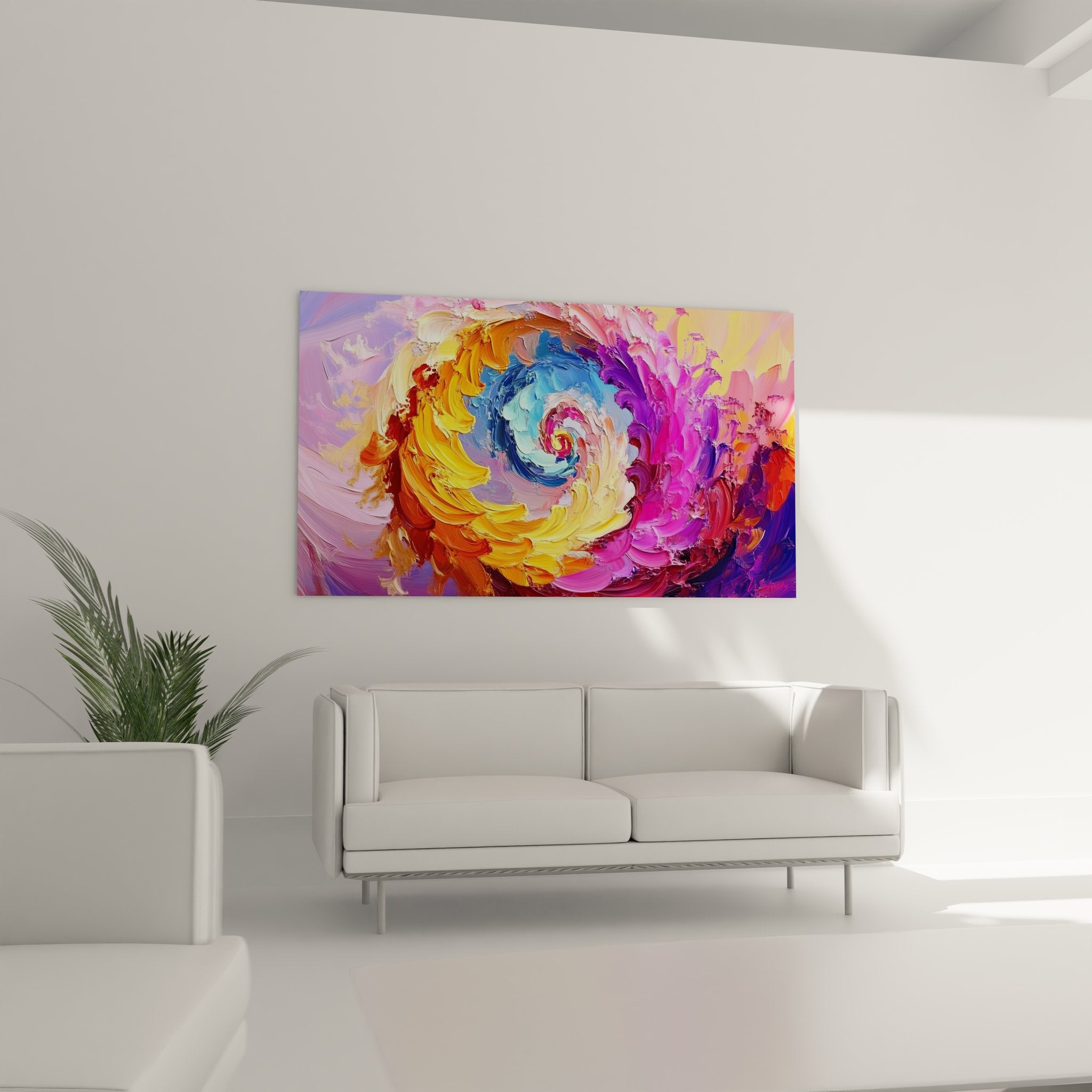 Gros plan texture peinture spirale abstraite couleurs vives empâtement artistique